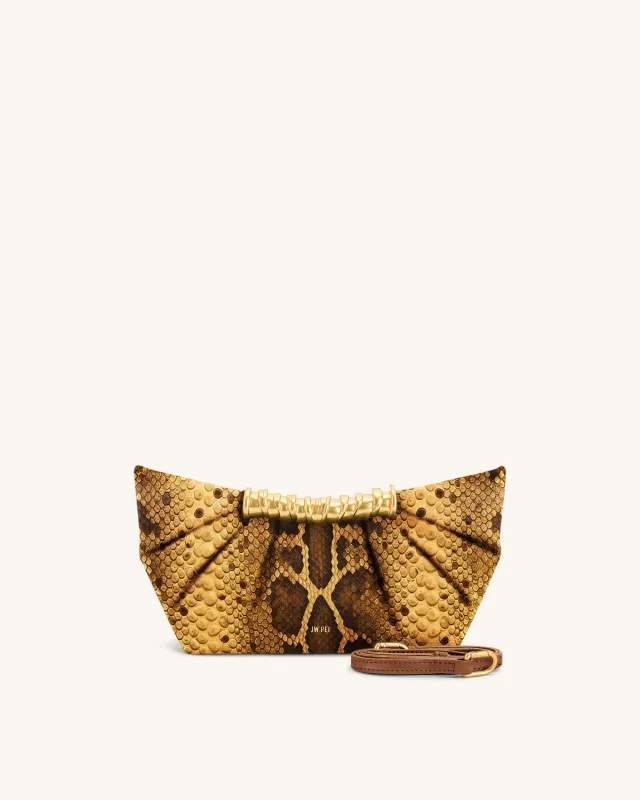 Leia Snake-Embossed Pleated Clutch - Camel sold by JW PEI