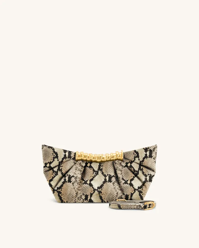 Leia Faux Snake Pleated Clutch - Apricot made by JW PEI