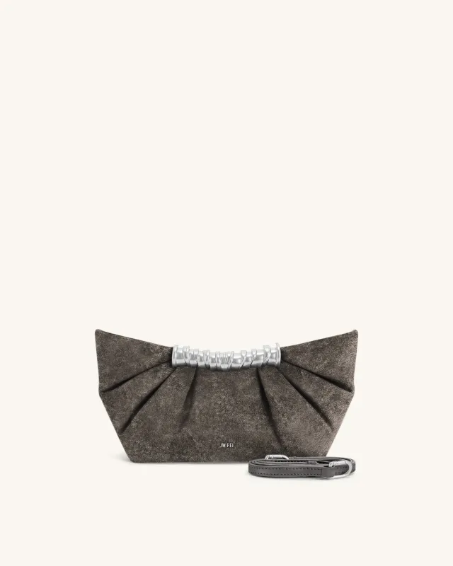 Leia Faux Velvet Pleated Clutch - Grey sold by JW PEI