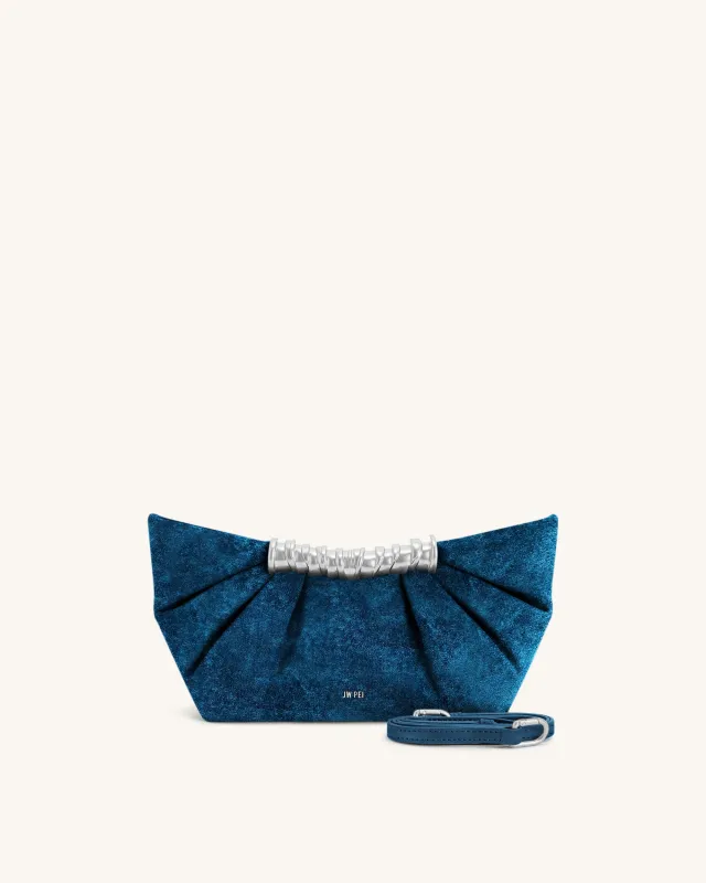 Leia Faux Velvet Pleated Clutch - Blue made by JW PEI