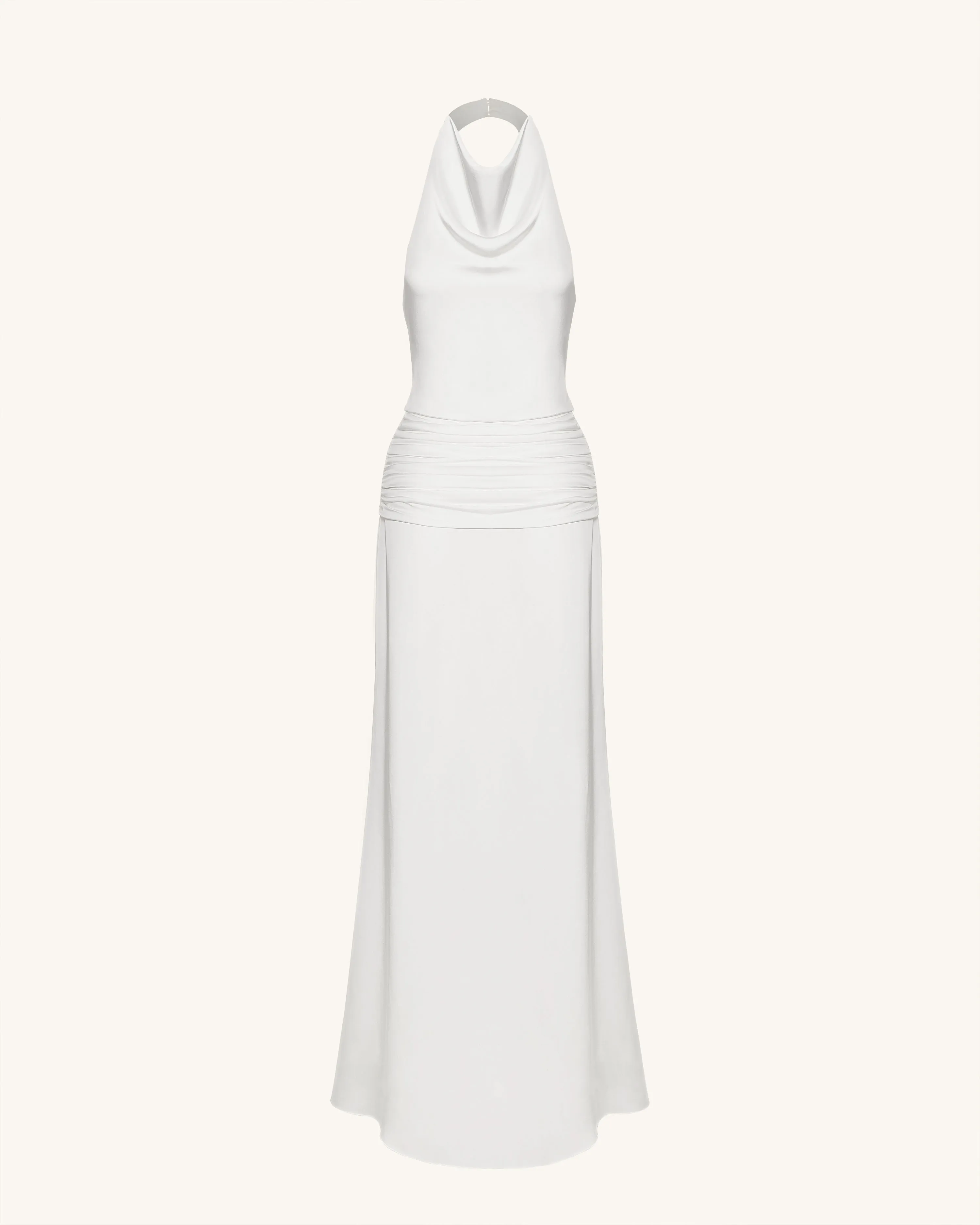 Satin Cowl Neck Ruched Maxi Gown - White sold by JW PEI product image thumbnail 4