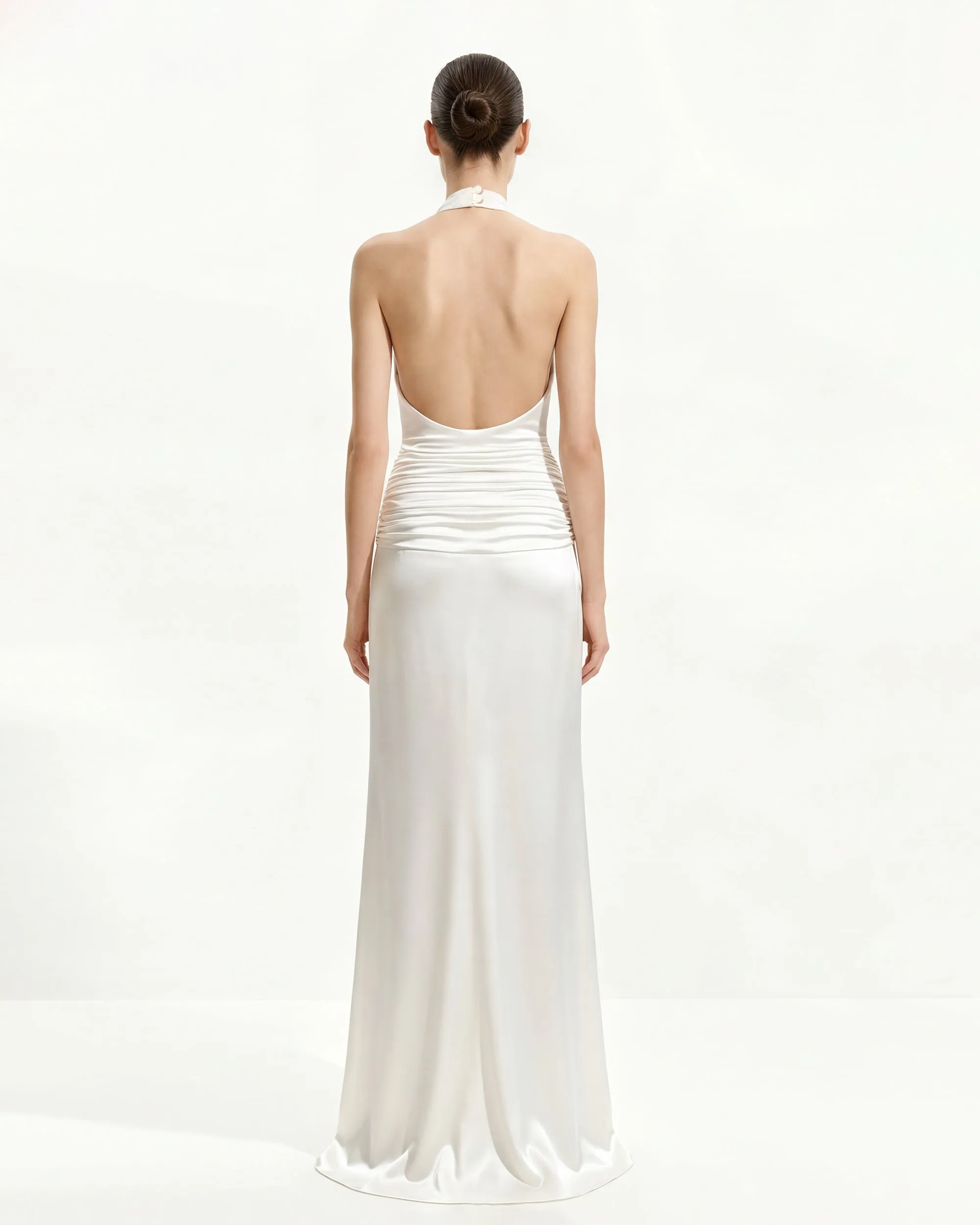 Satin Cowl Neck Ruched Maxi Gown - White sold by JW PEI product image thumbnail 3