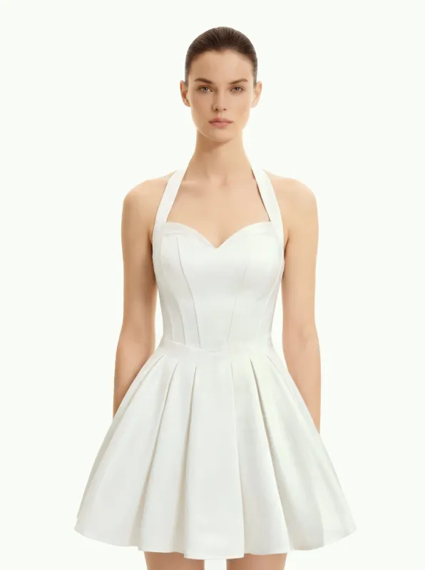 Pleated Bustier Halter Mini Dress - White sold by JW PEI