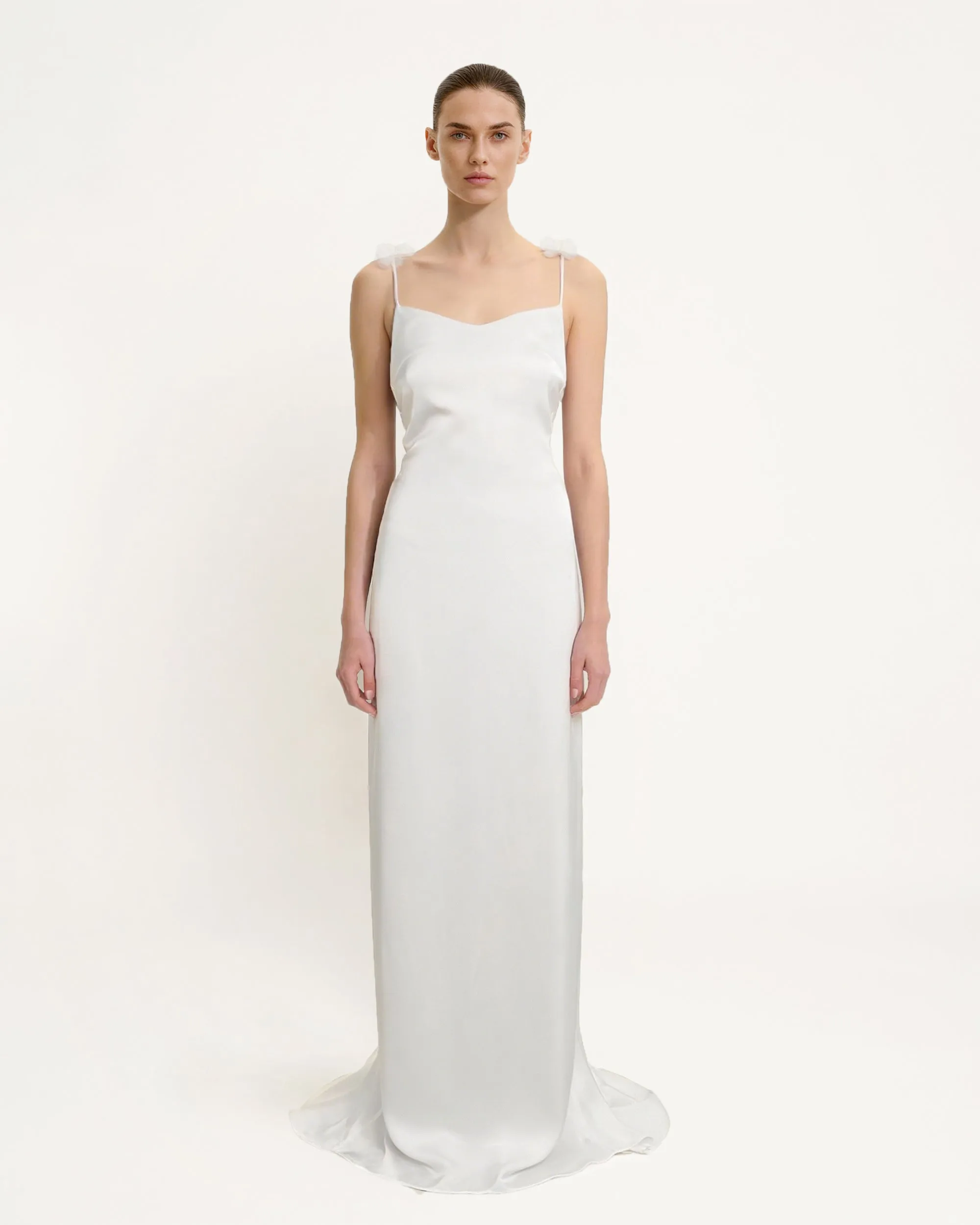 Satin Strappy Maxi Dress with Floral Streamers - White sold by JW PEI product image thumbnail 2