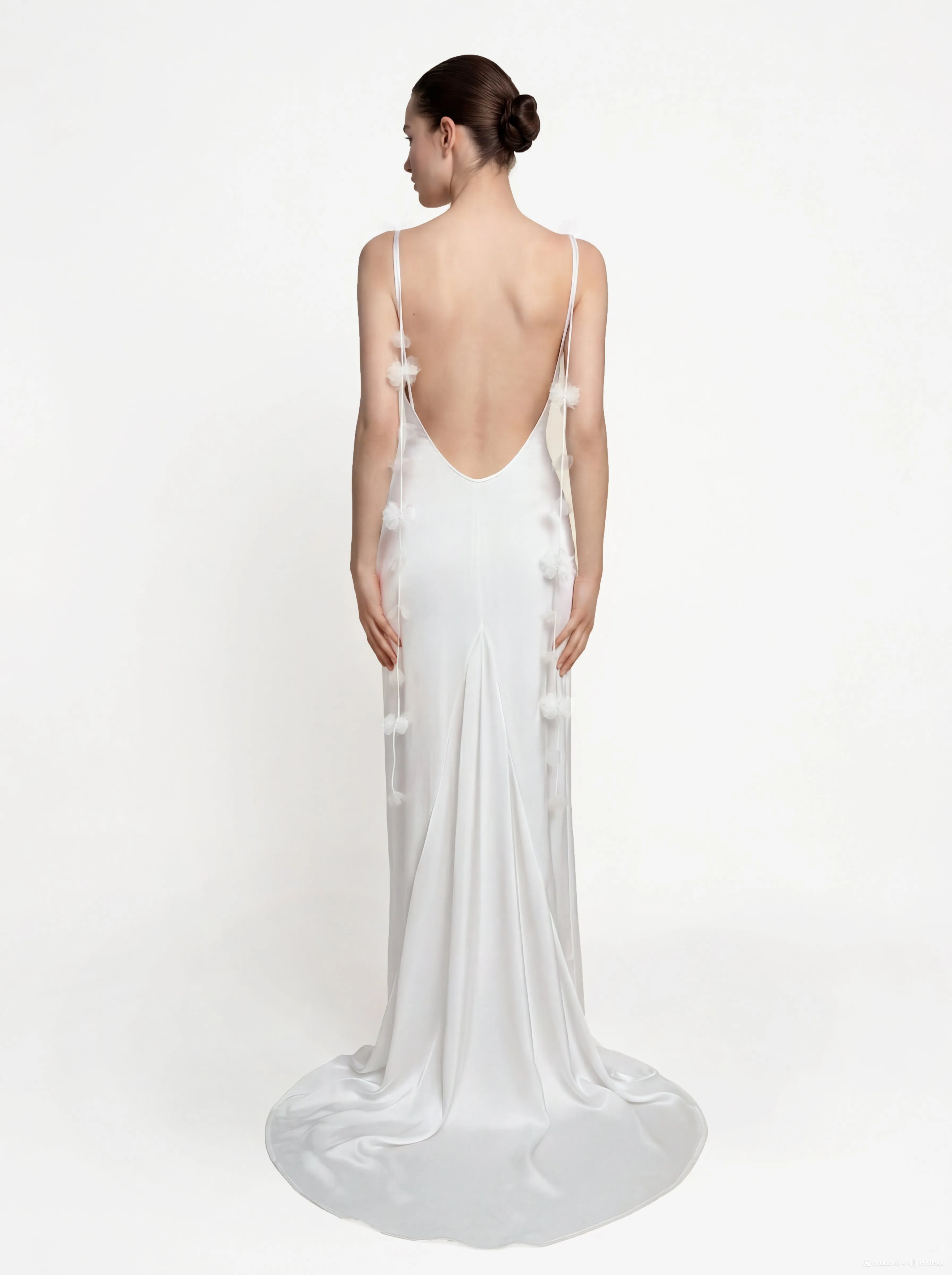 Satin Strappy Maxi Dress with Floral Streamers - White sold by JW PEI product image thumbnail 3