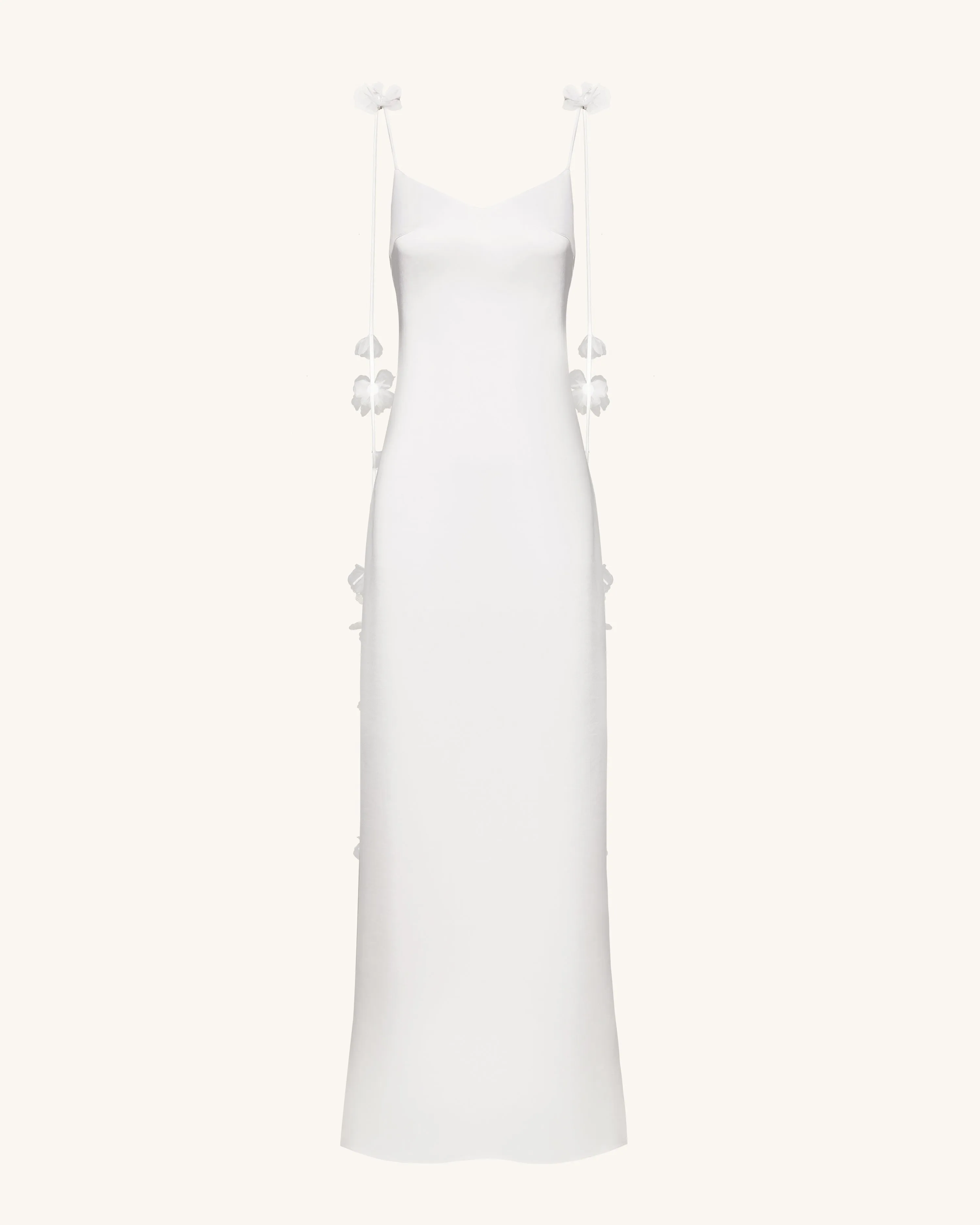 Satin Strappy Maxi Dress with Floral Streamers - White sold by JW PEI product image thumbnail 4