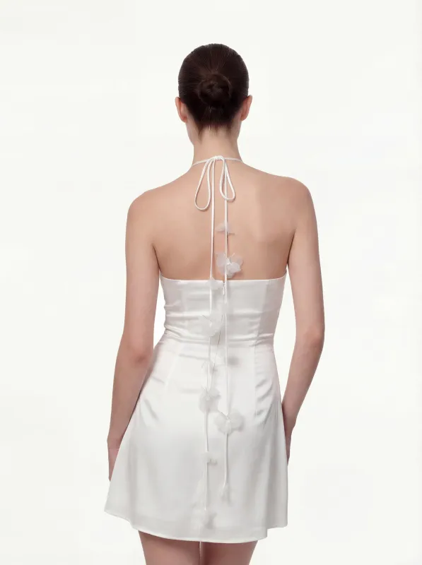 Floral Ruched Halter Mini Dress - White sold by JW PEI