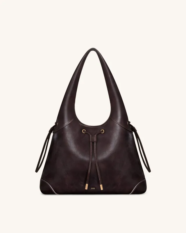 Elara Drawstring Hobo Bag - Dark Brown sold by JW PEI