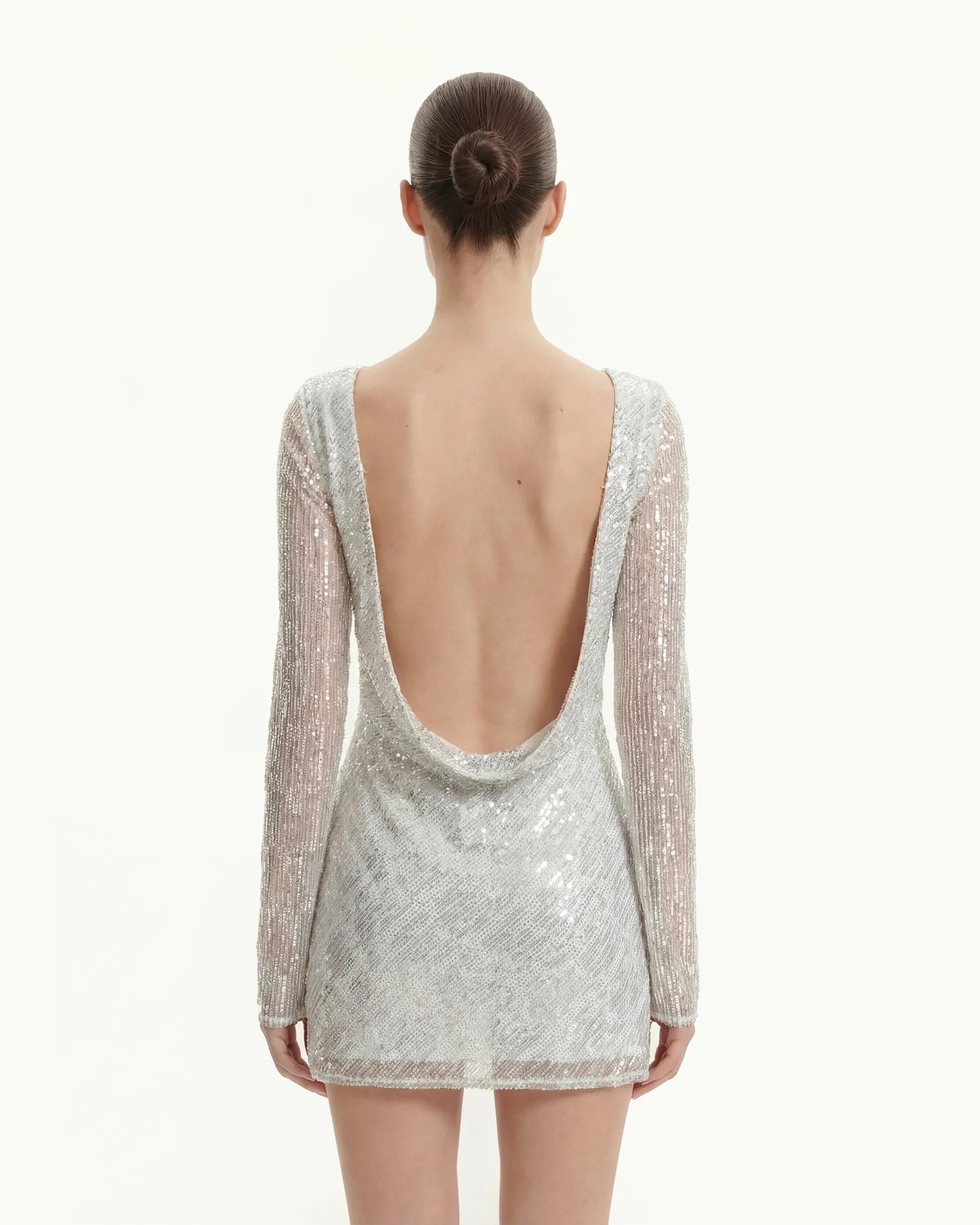 Diagonal Sequin Open-Back Long Sleeve Mini Dress - White sold by JW PEI product image thumbnail 3