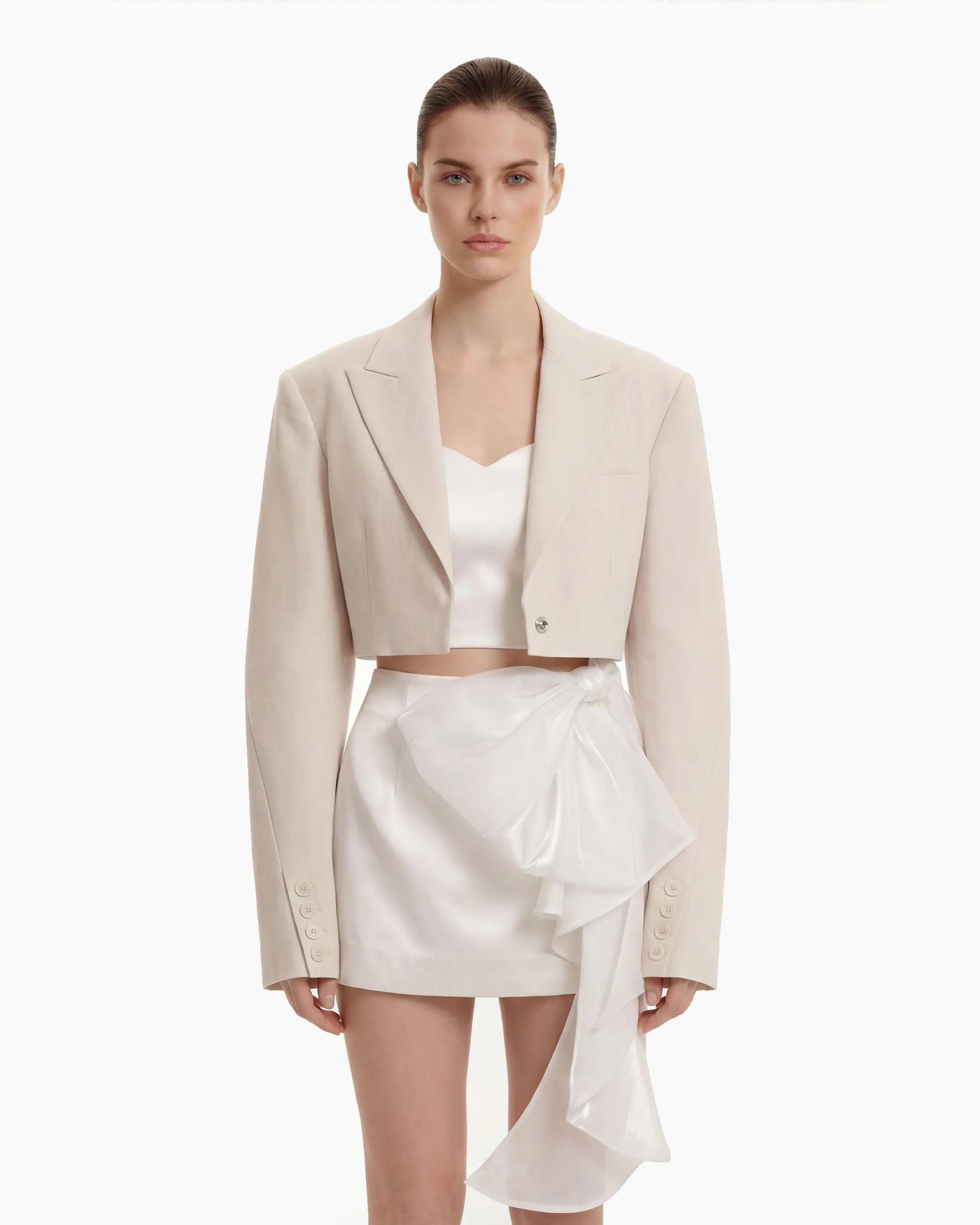 Structured Power-Shoulder Cropped Blazer - Beige sold by JW PEI product image thumbnail 3