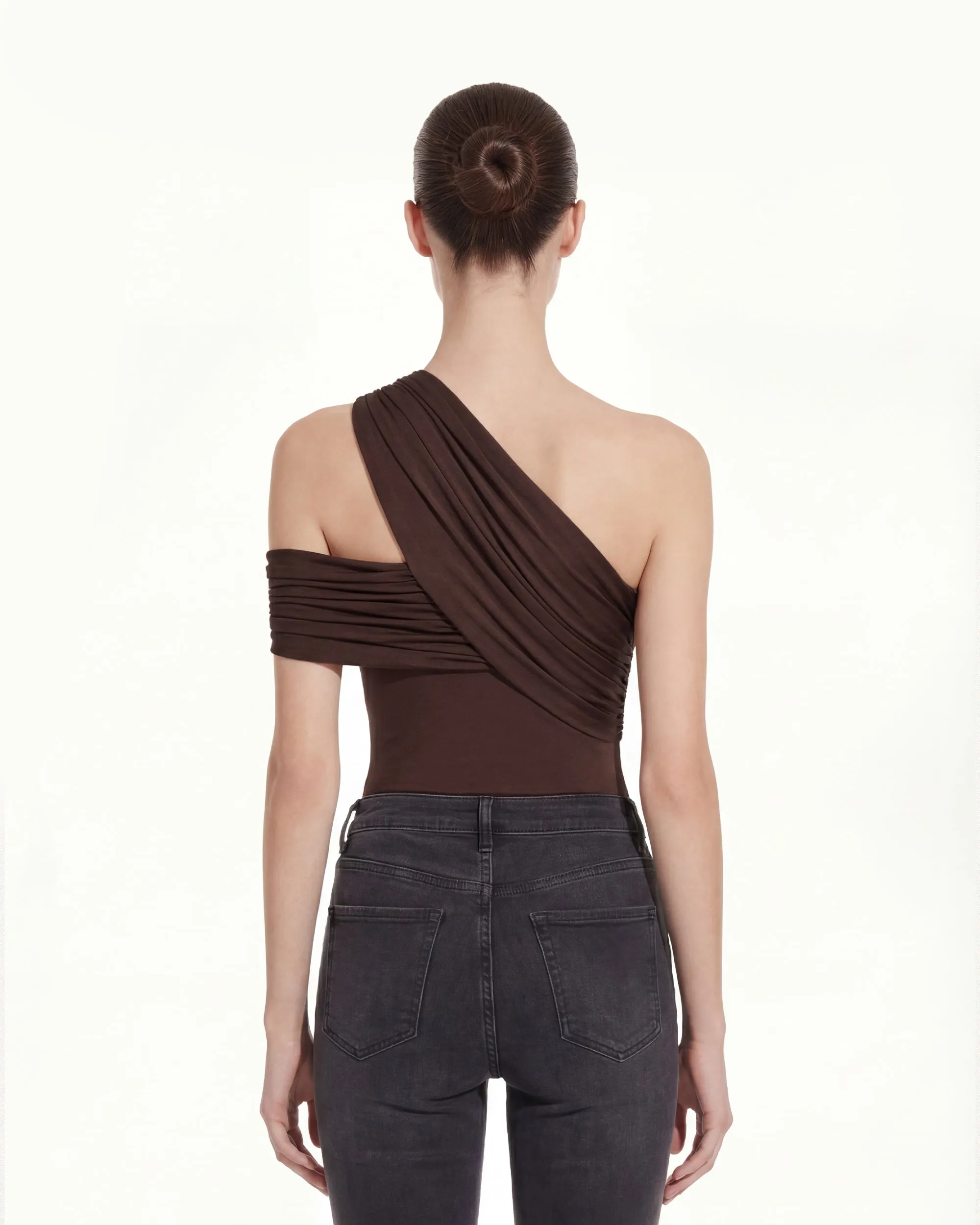 Ruched Asymmetric One-Shoulder Top - Brown sold by JW PEI product image thumbnail 4