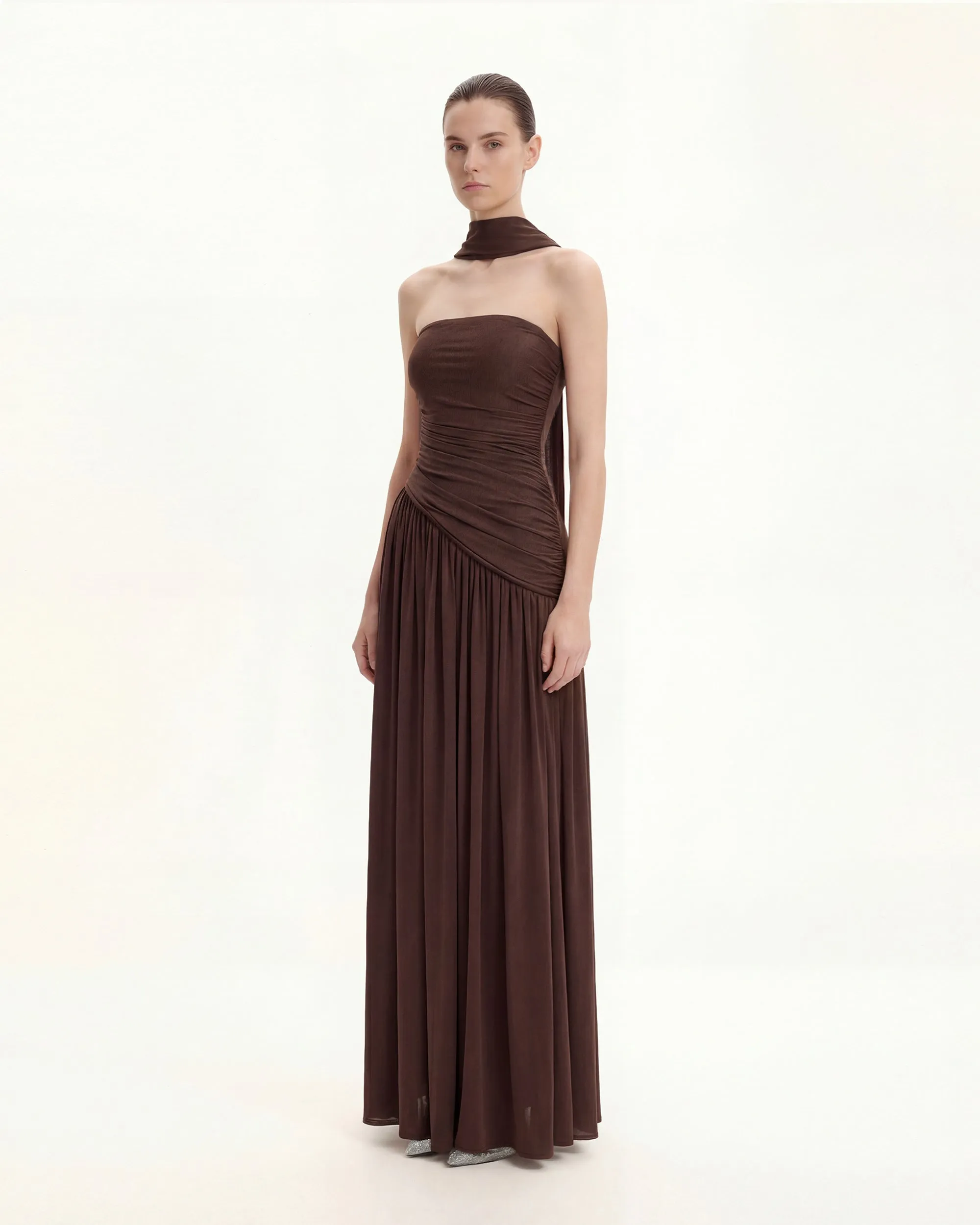 Ruched Panel Strapless Maxi Dress - Brown sold by JW PEI product image thumbnail 2
