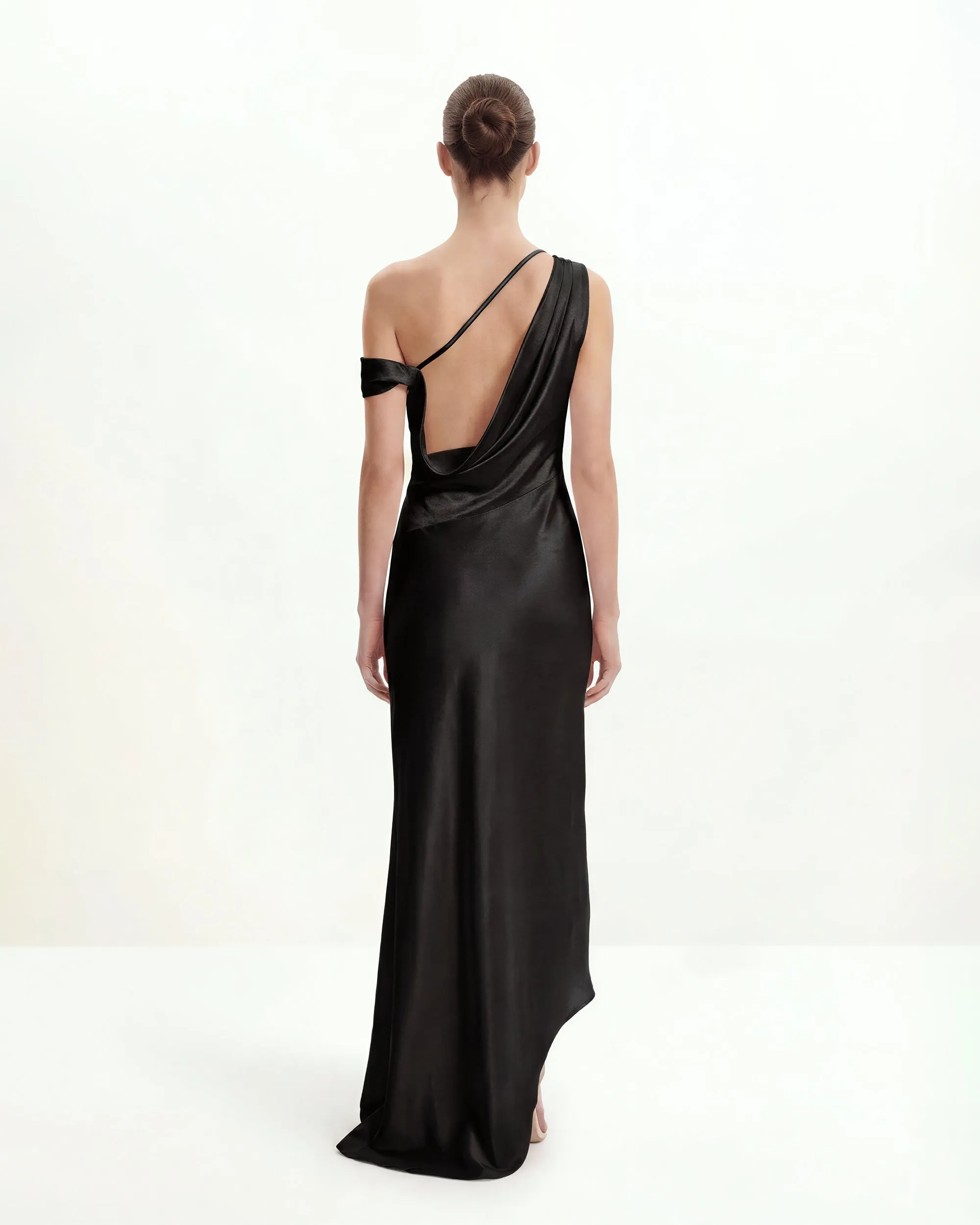 Satin Draped One-Shoulder Asymmetric Dress - Black sold by JW PEI product image thumbnail 2