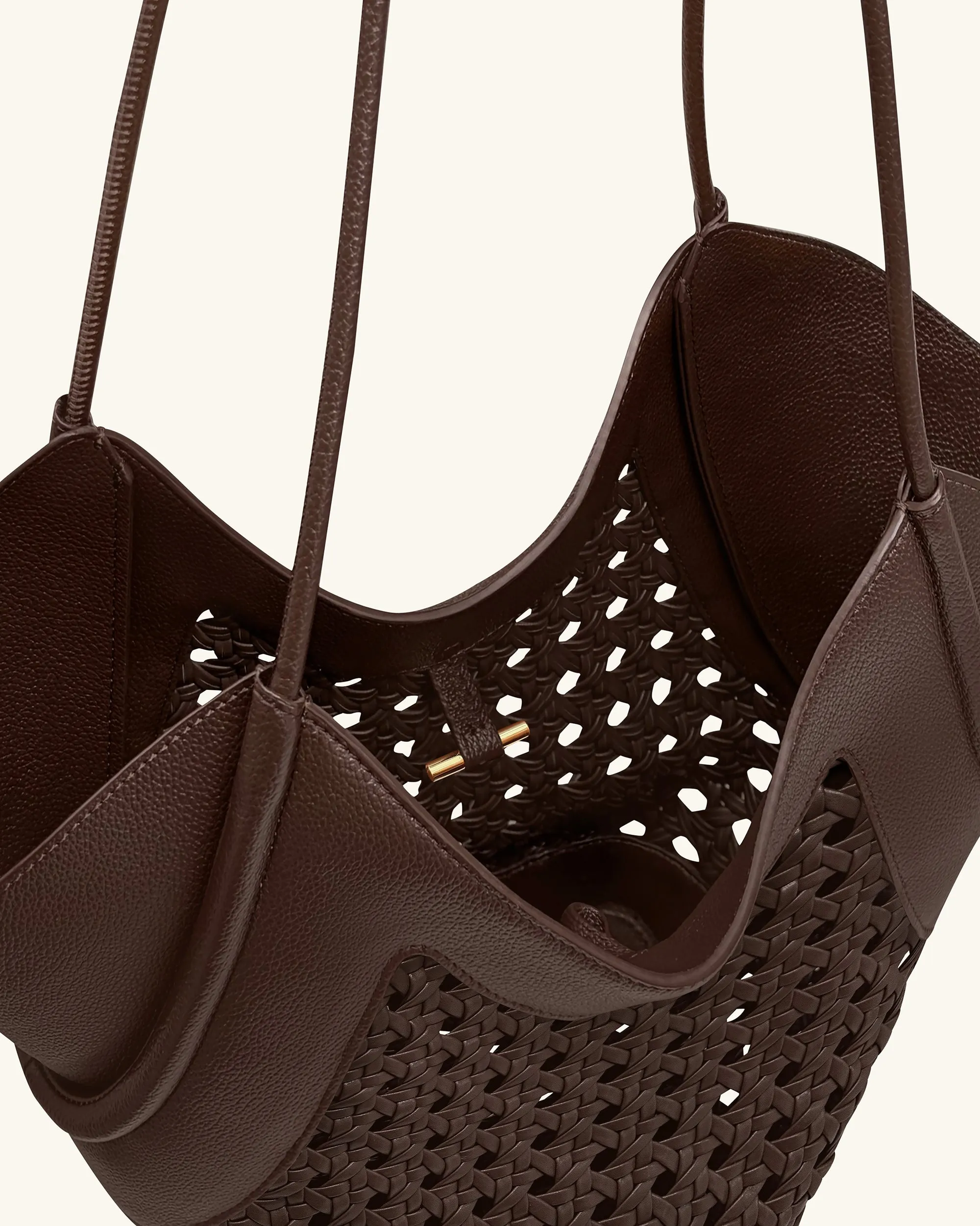 Maribel Woven Panel Tote Bag - Dark Brown sold by JW PEI product image thumbnail 5