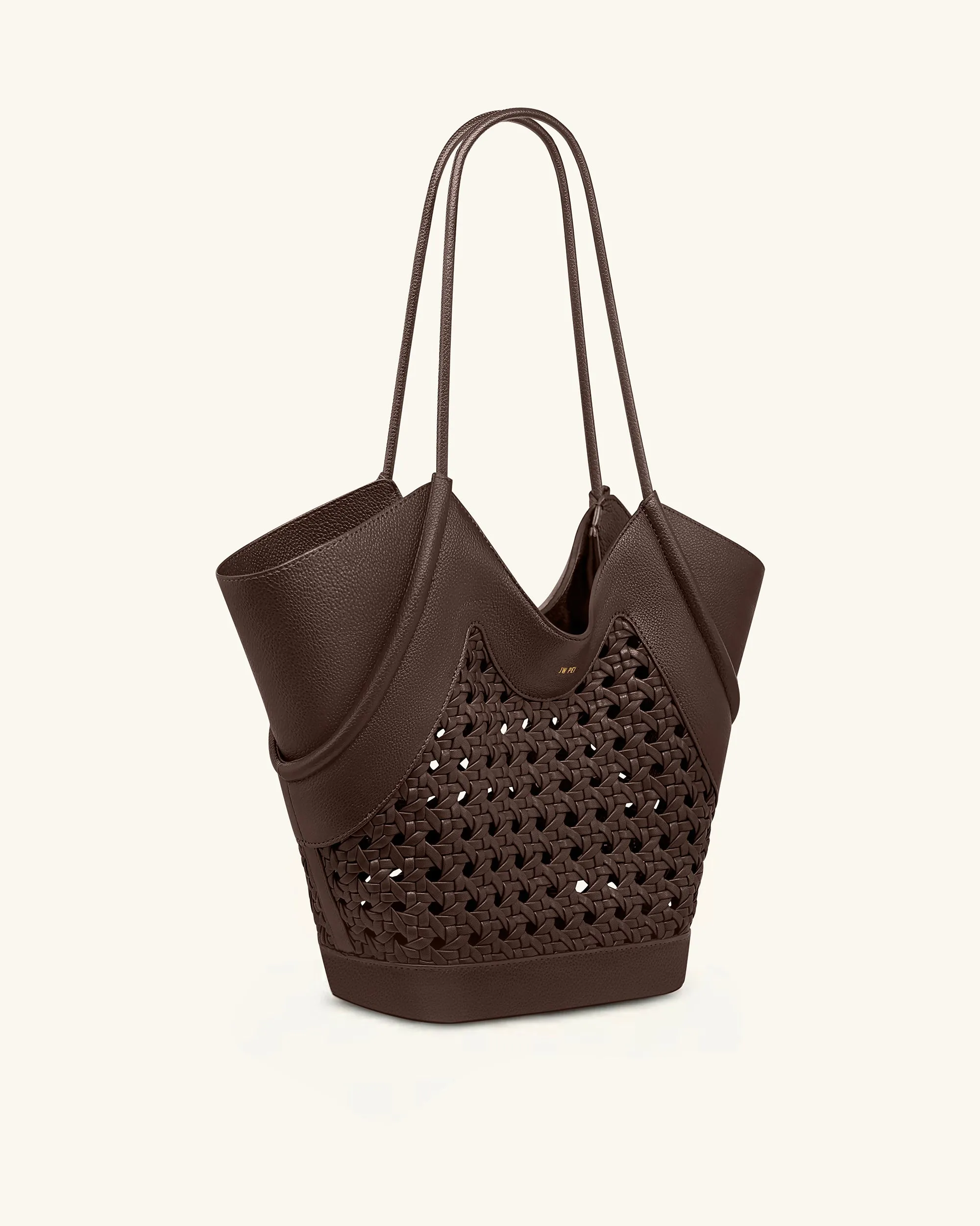Maribel Woven Panel Tote Bag - Dark Brown sold by JW PEI product image thumbnail 3