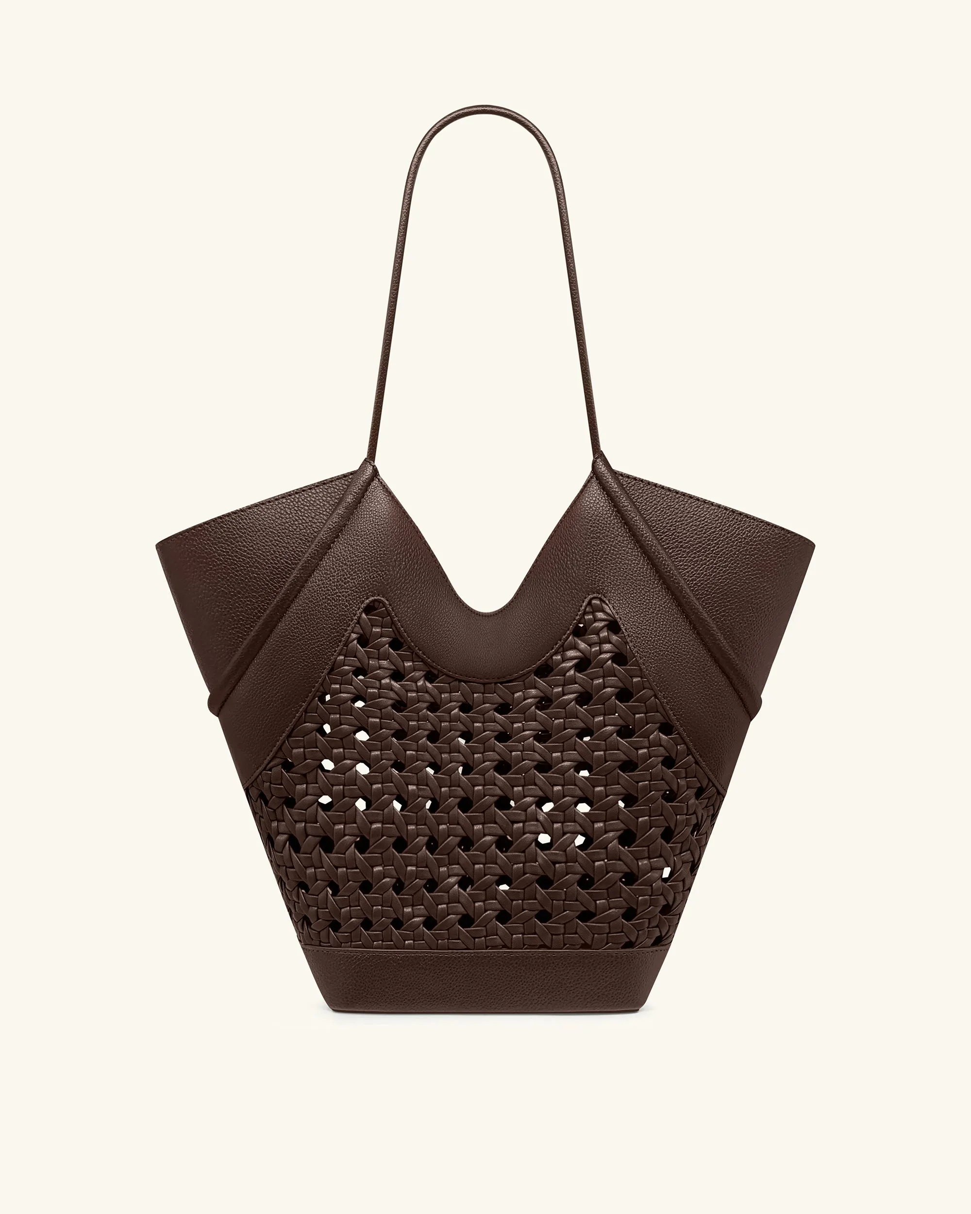 Maribel Woven Panel Tote Bag - Dark Brown sold by JW PEI product image thumbnail 4