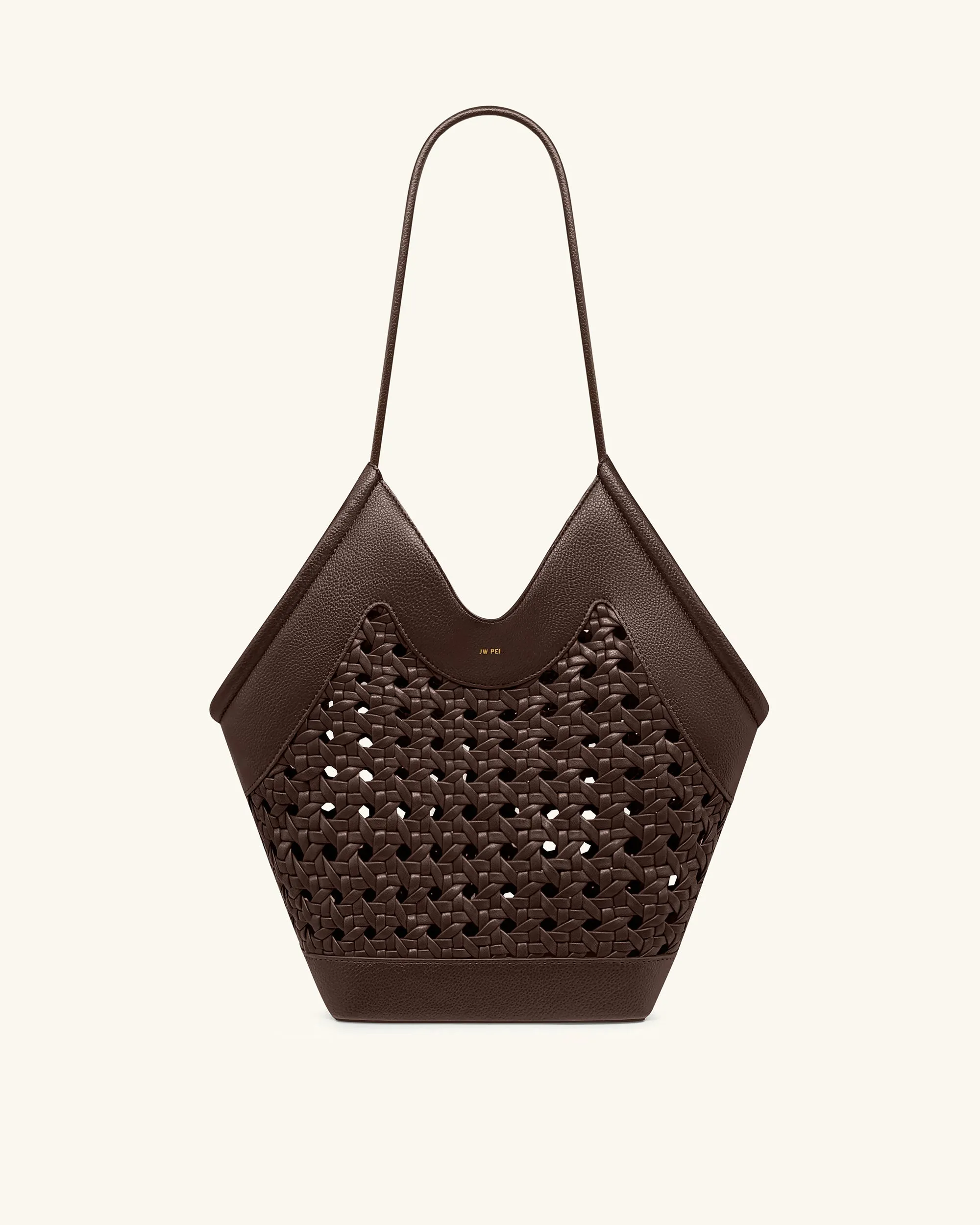 Maribel Woven Panel Tote Bag - Dark Brown sold by JW PEI product image thumbnail 2