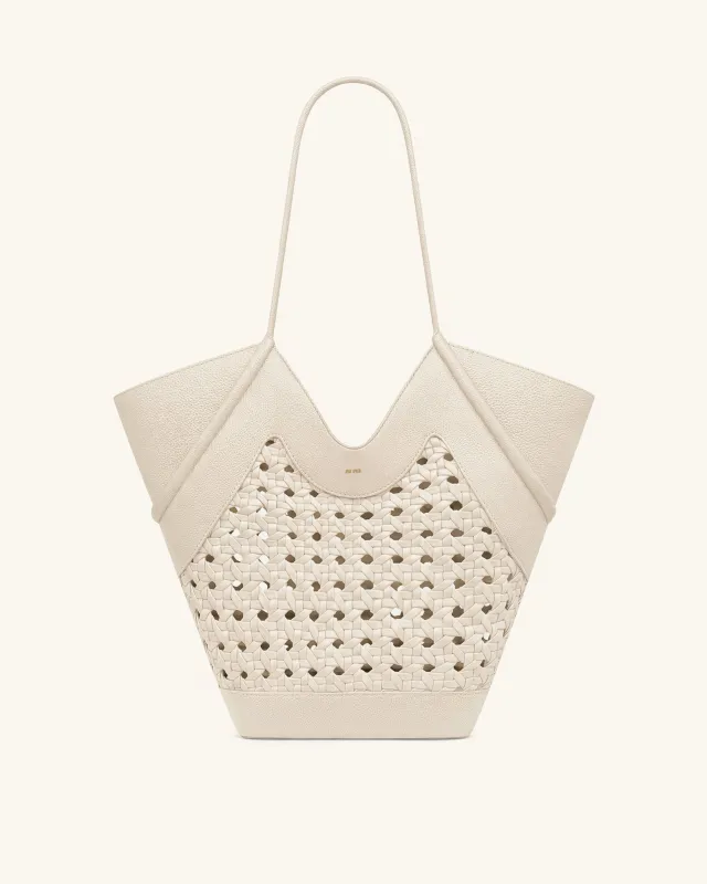 Maribel Woven Panel Tote Bag - Ivory sold by JW PEI
