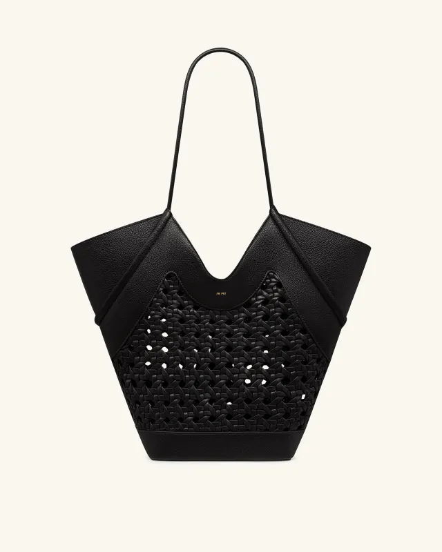 Maribel Woven Panel Tote Bag - Black sold by JW PEI
