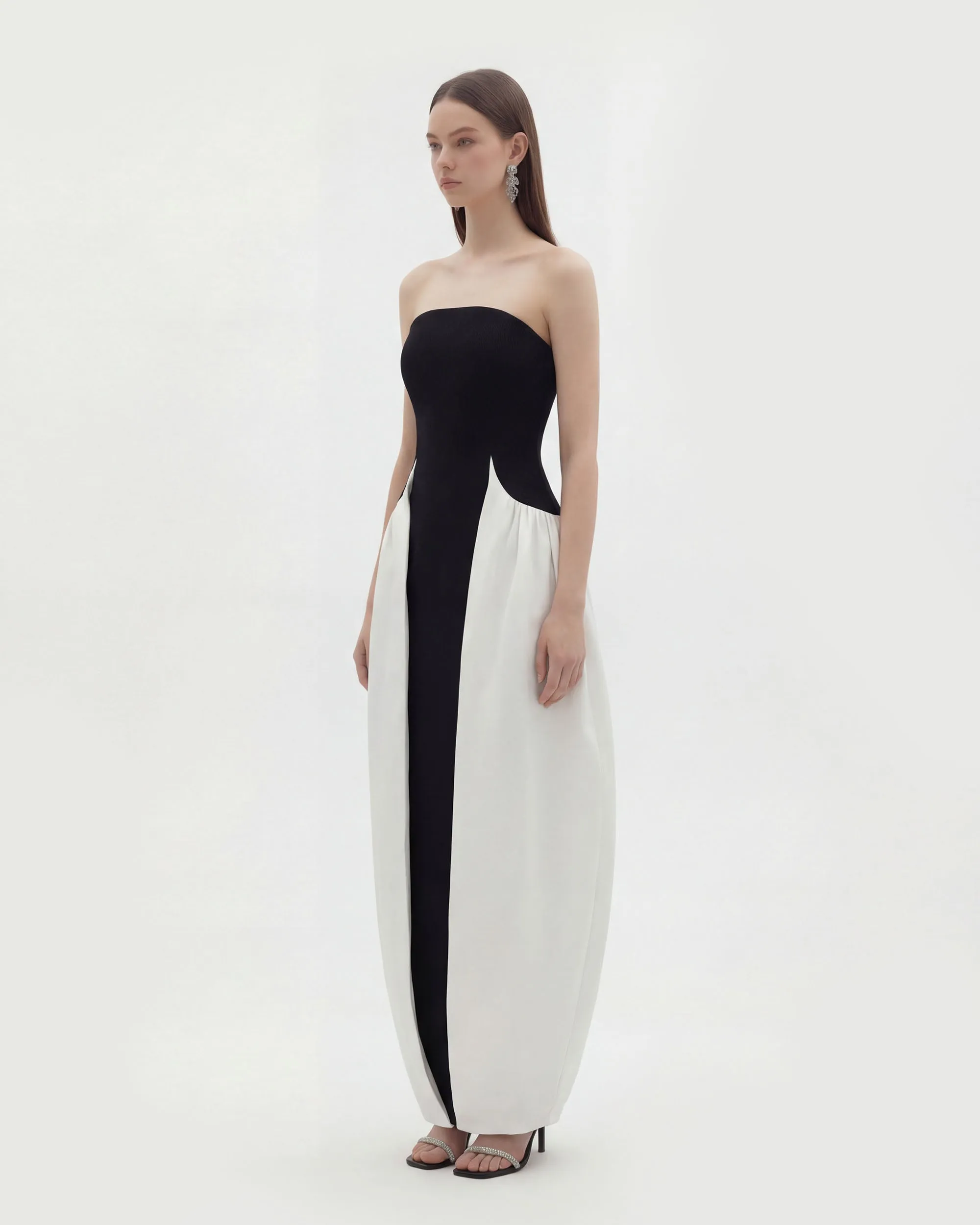 Monochrome Paneled Strapless Sculptural Maxi Dress - Black sold by JW PEI product image thumbnail 2