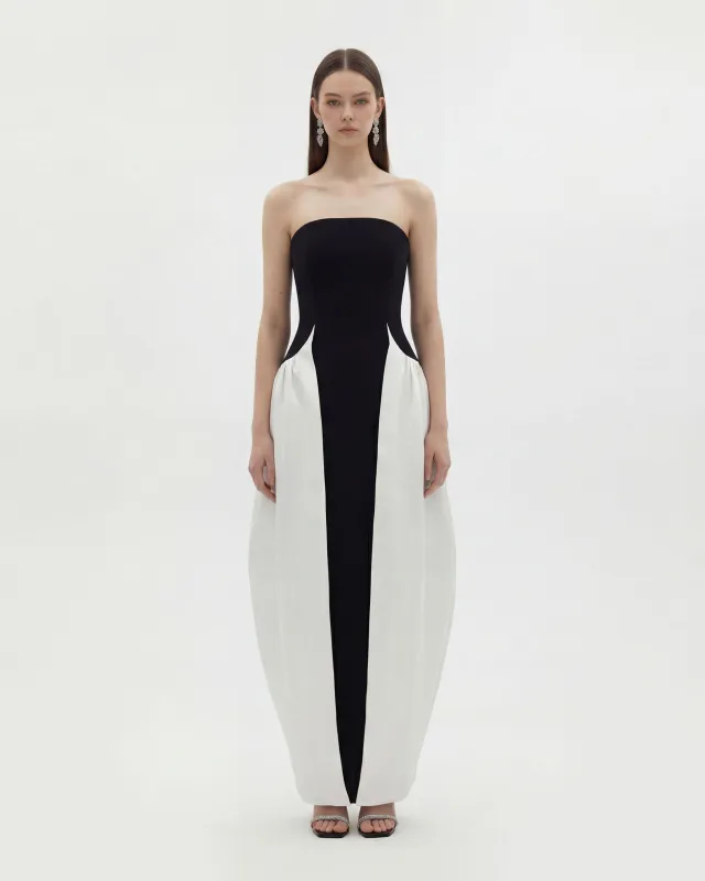 Monochrome Paneled Strapless Sculptural Maxi Dress - Black sold by JW PEI