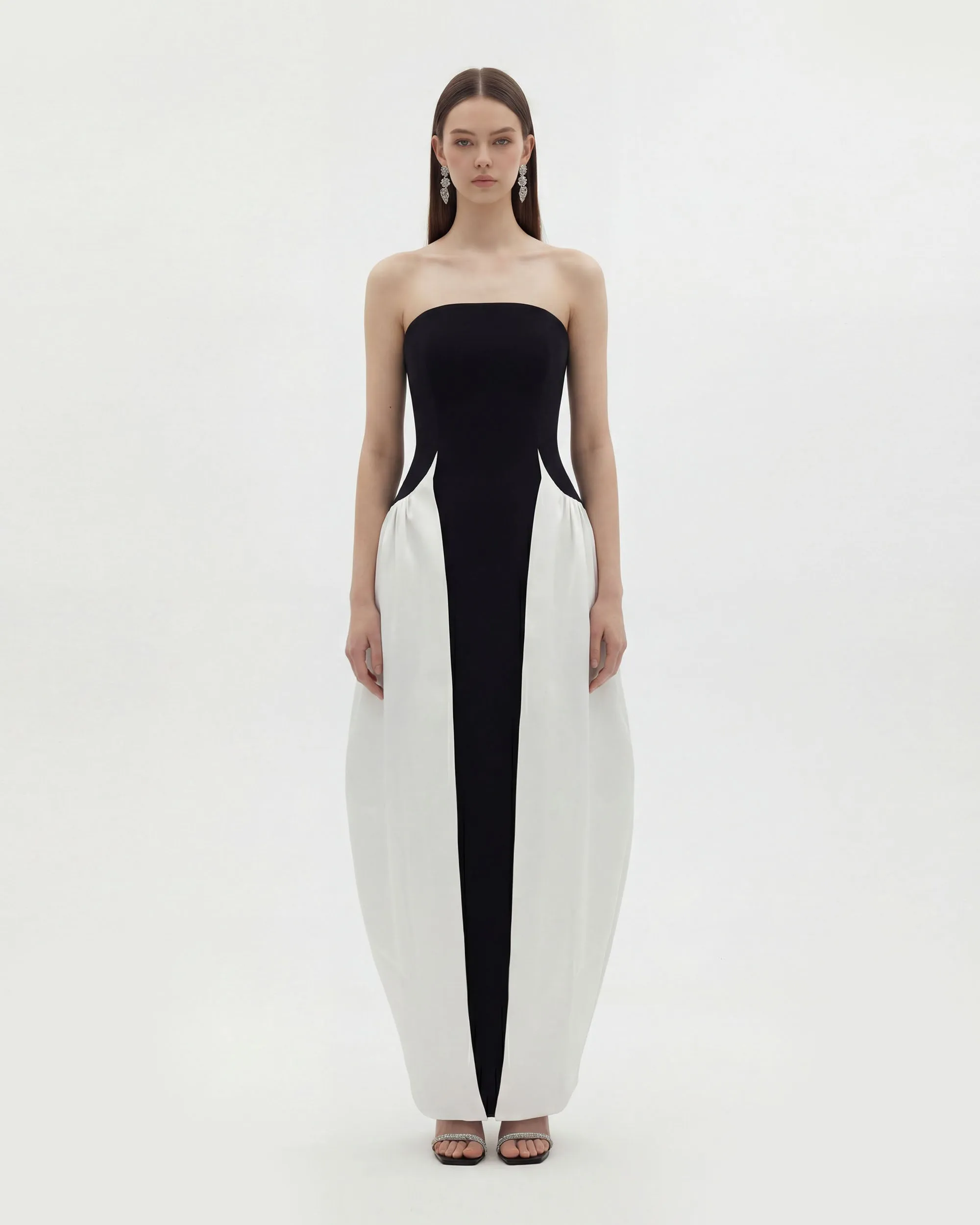 Monochrome Paneled Strapless Sculptural Maxi Dress - Black sold by JW PEI