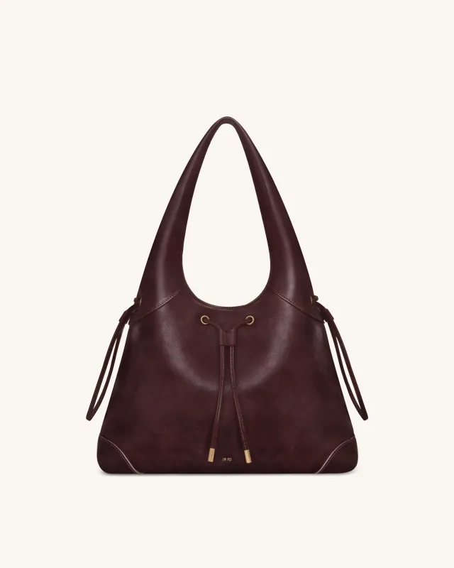 Elara Drawstring Hobo Bag - Deep Burgundy sold by JW PEI
