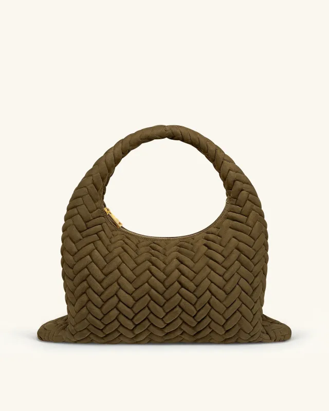 Cora Large Faux Suede Quilting Hobo Shoulder Bag - Dark Olive sold by JW PEI