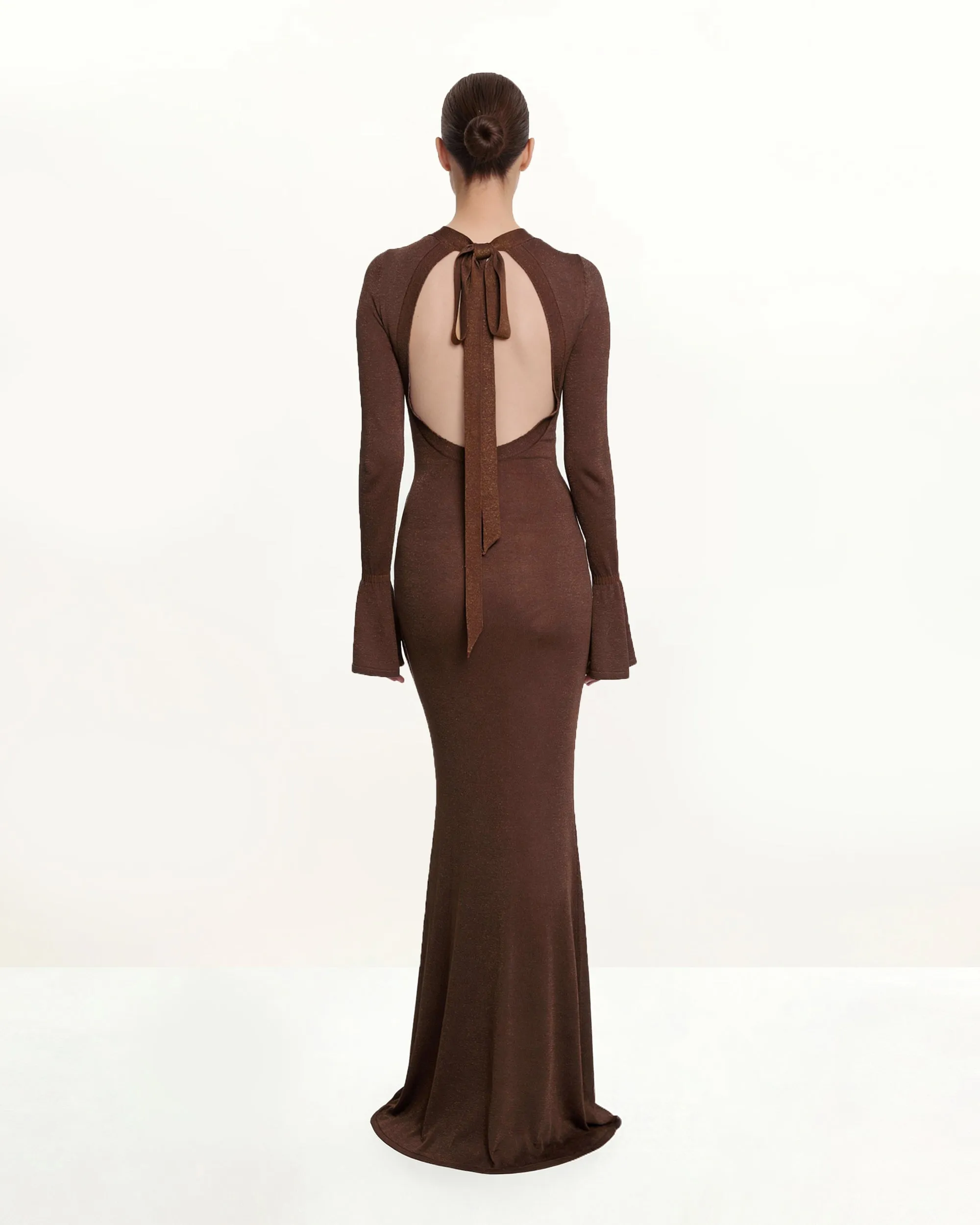 Open-Back Tie-Neck Knitted Maxi Dress - Chocolate sold by JW PEI