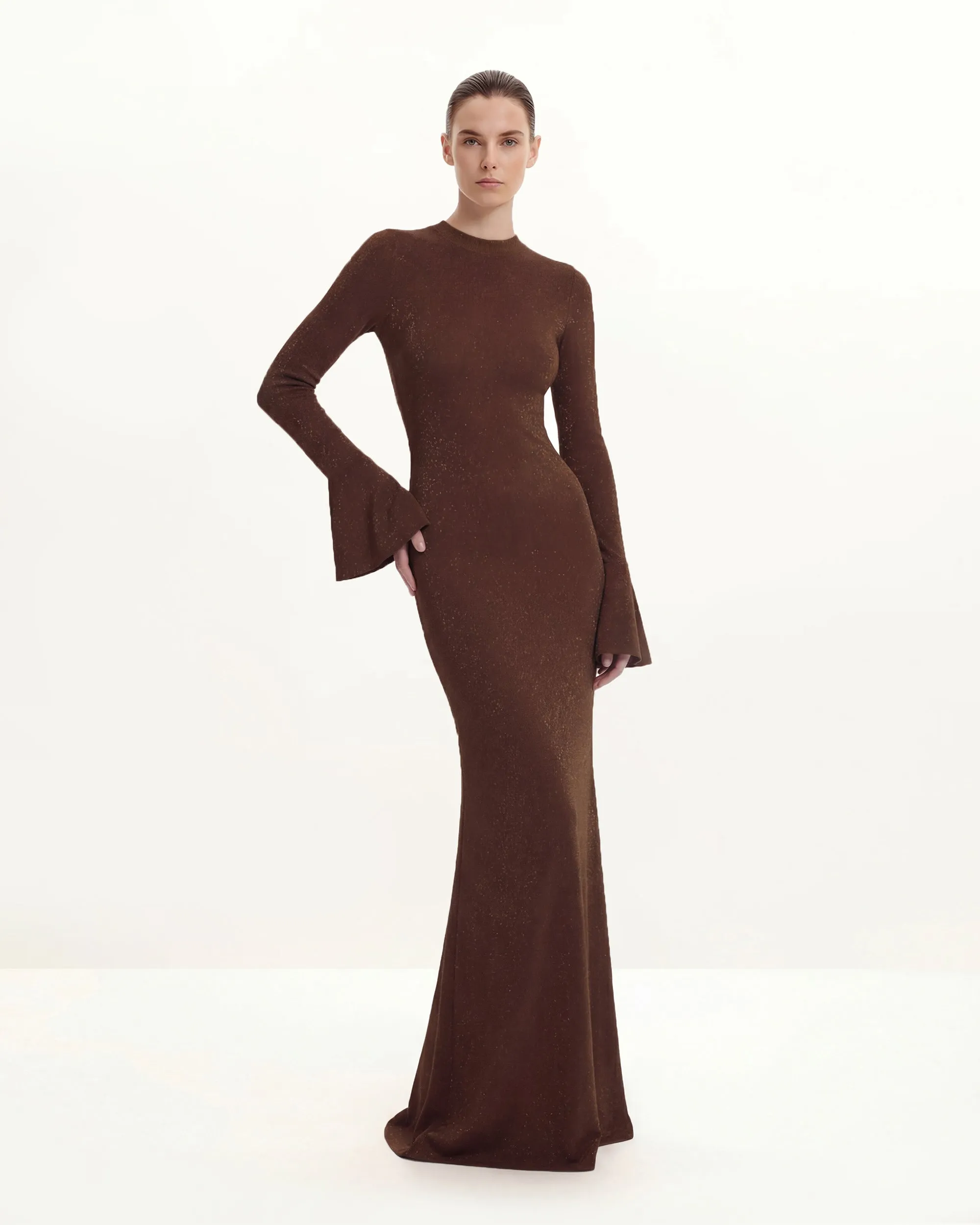 Open-Back Tie-Neck Knitted Maxi Dress - Chocolate sold by JW PEI product image thumbnail 2