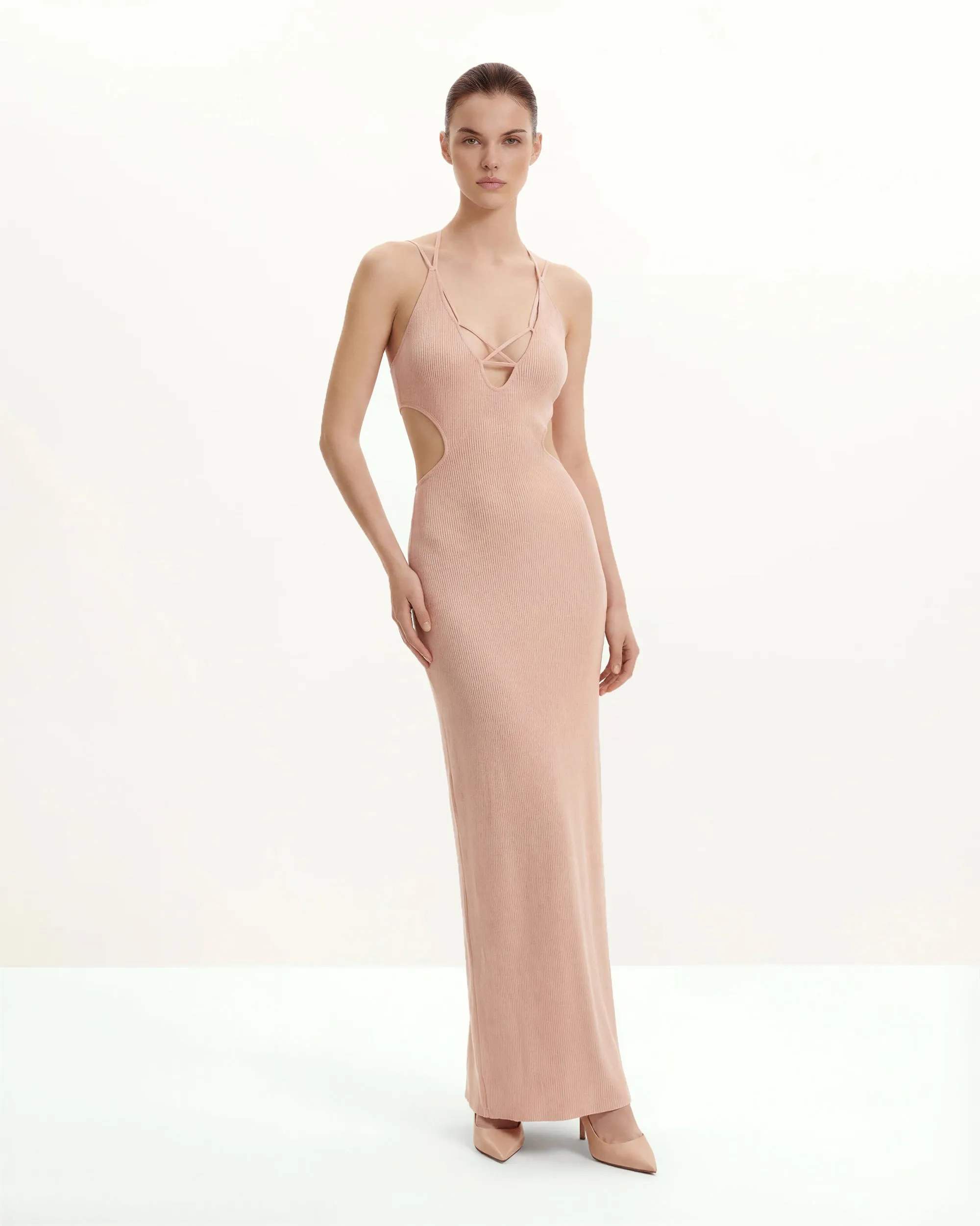Ribbed Knit Cutout Maxi Dress - Pink sold by JW PEI