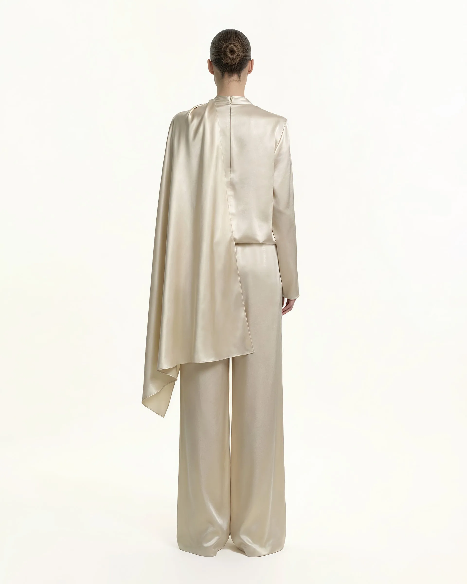 Asymmetric Drape High-Neck Cape Top - Cream sold by JW PEI product image thumbnail 2