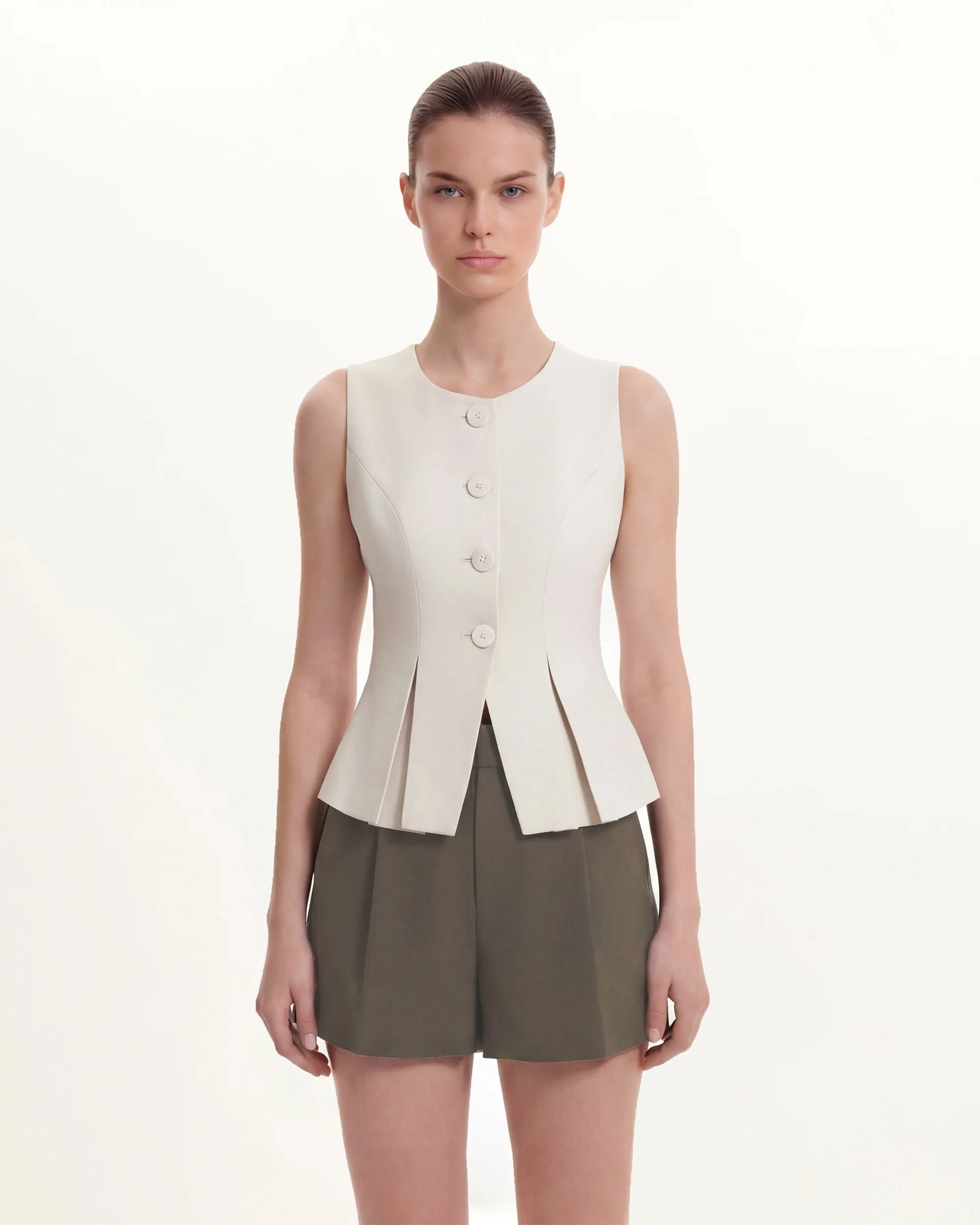 Woven Cotton Tailored Shorts - Green Khaki sold by JW PEI