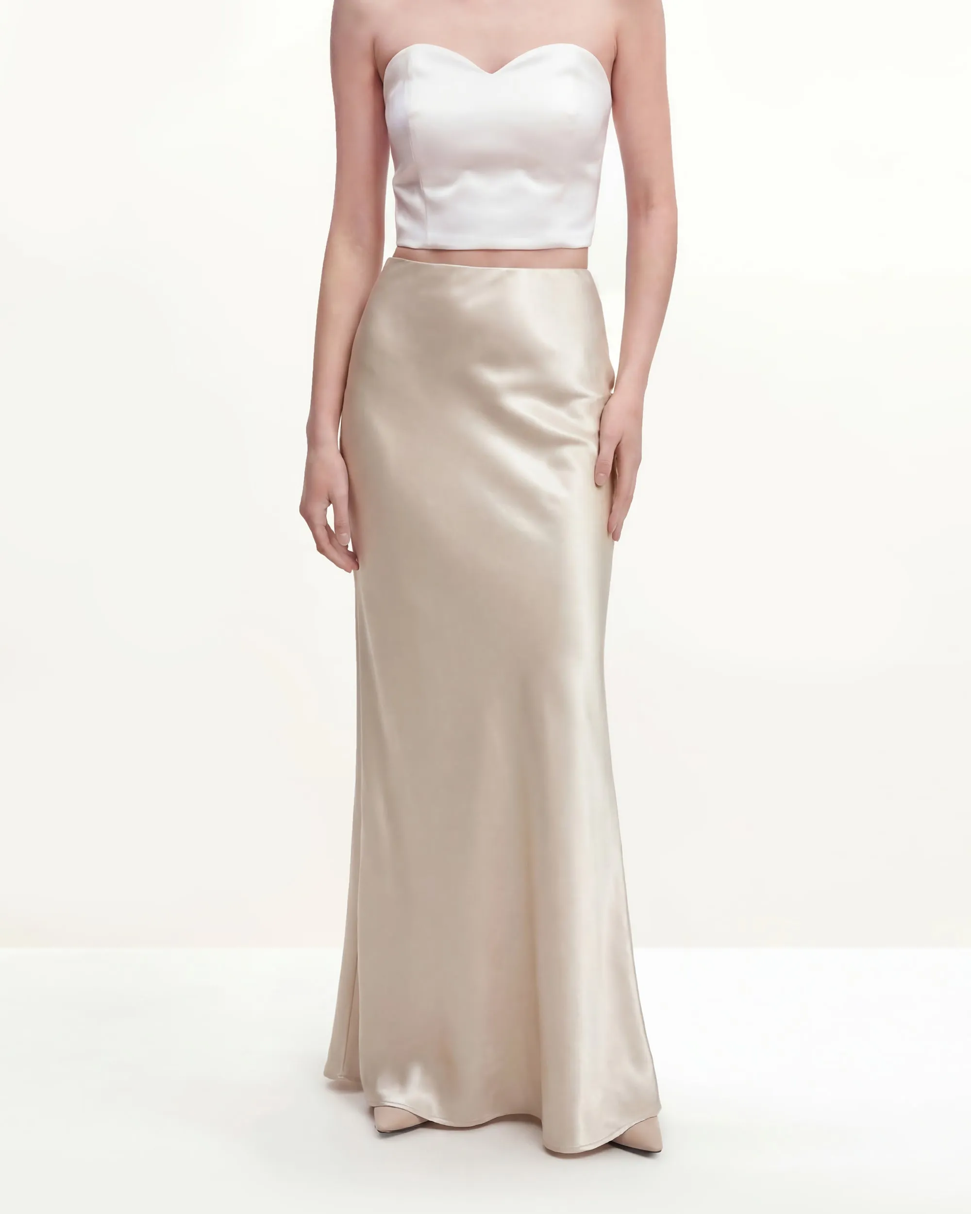 Satin-Feel Draped Maxi Skirt - Cream sold by JW PEI product image thumbnail 3