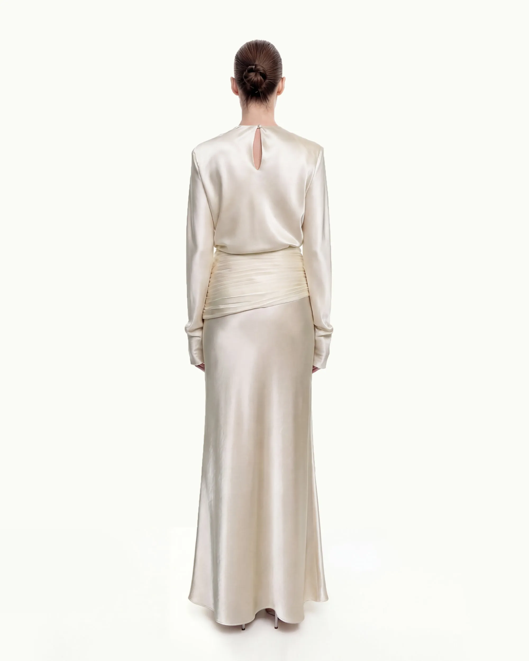 Draped Waist Flared Sleeve Round-Neck Top- Cream sold by JW PEI product image thumbnail 2