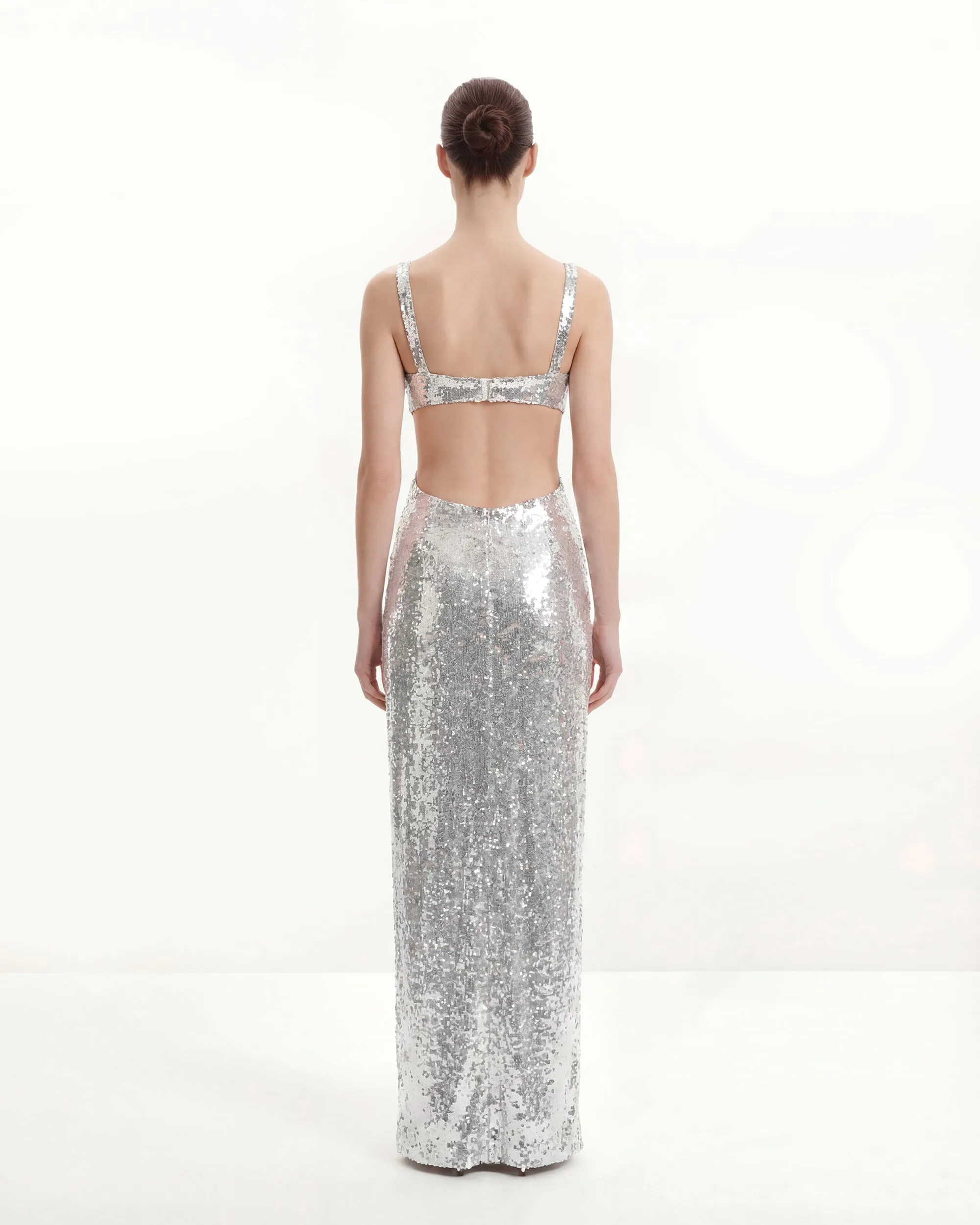 Structured Sequin Cutout Gown - Silver sold by JW PEI product image thumbnail 3