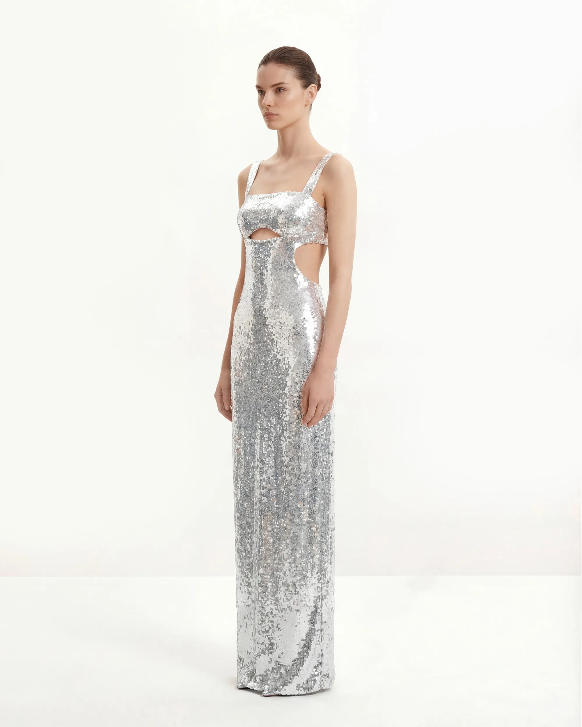 Structured Sequin Cutout Gown - Silver sold by JW PEI product image thumbnail 2