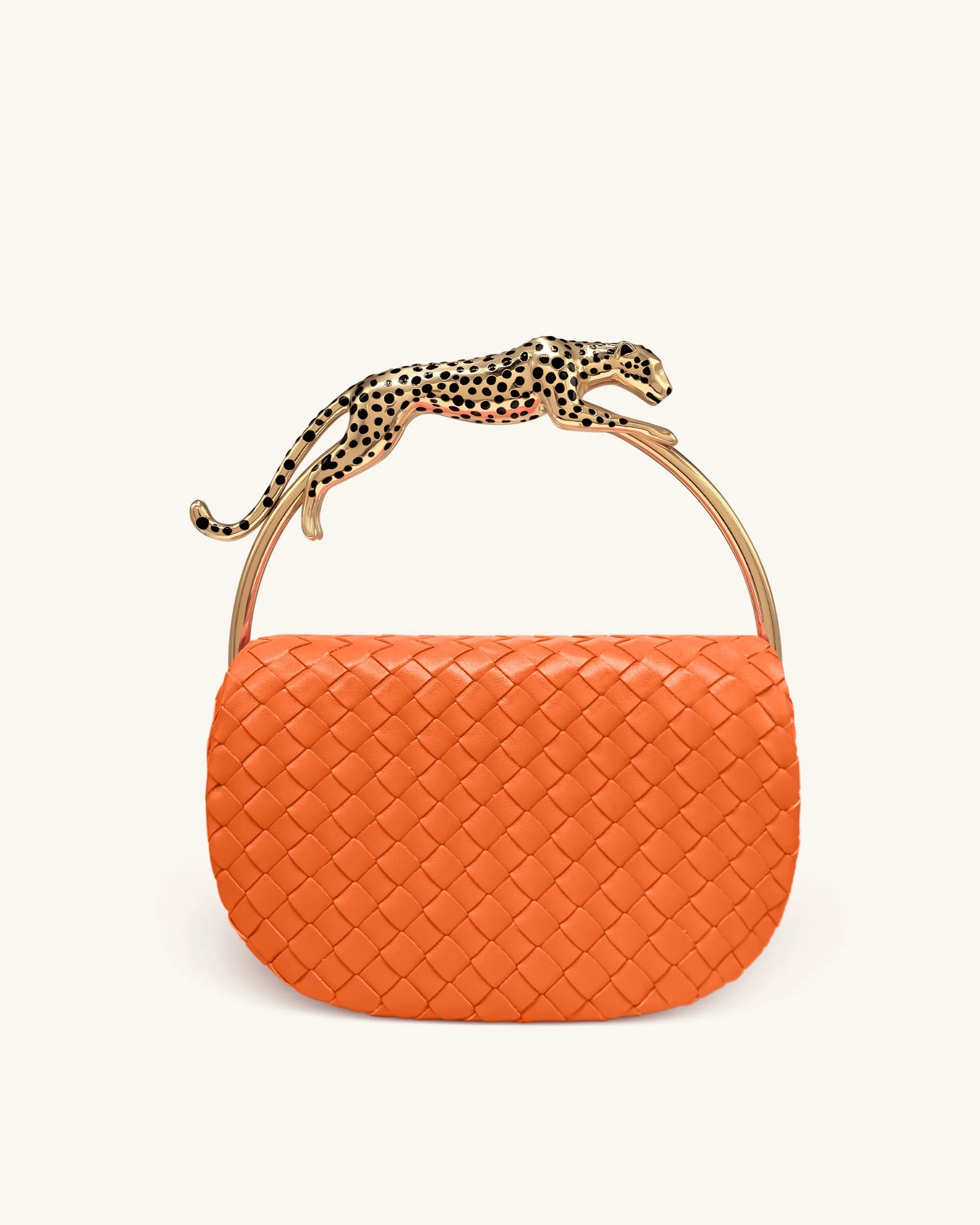 Ione Leopard Shaped Hardware Handle Woven Top Handle Bag - Orange sold by JW PEI