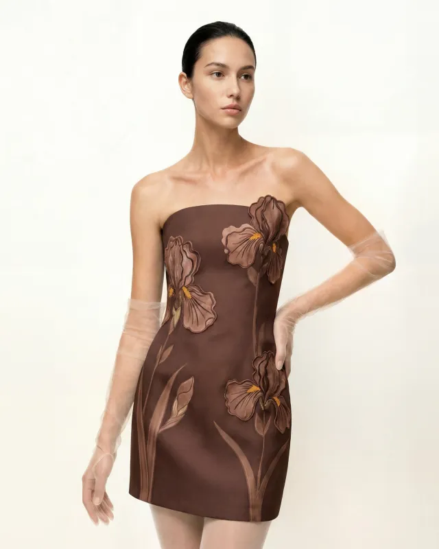 Iris Floral Print Strapless Dress – Brown sold by JW PEI