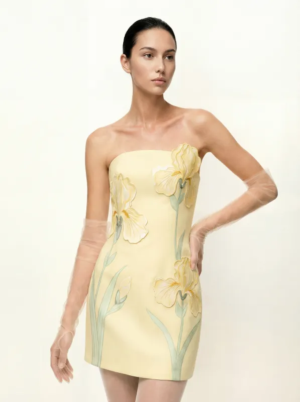Iris Floral Print Strapless Dress - Yellow sold by JW PEI