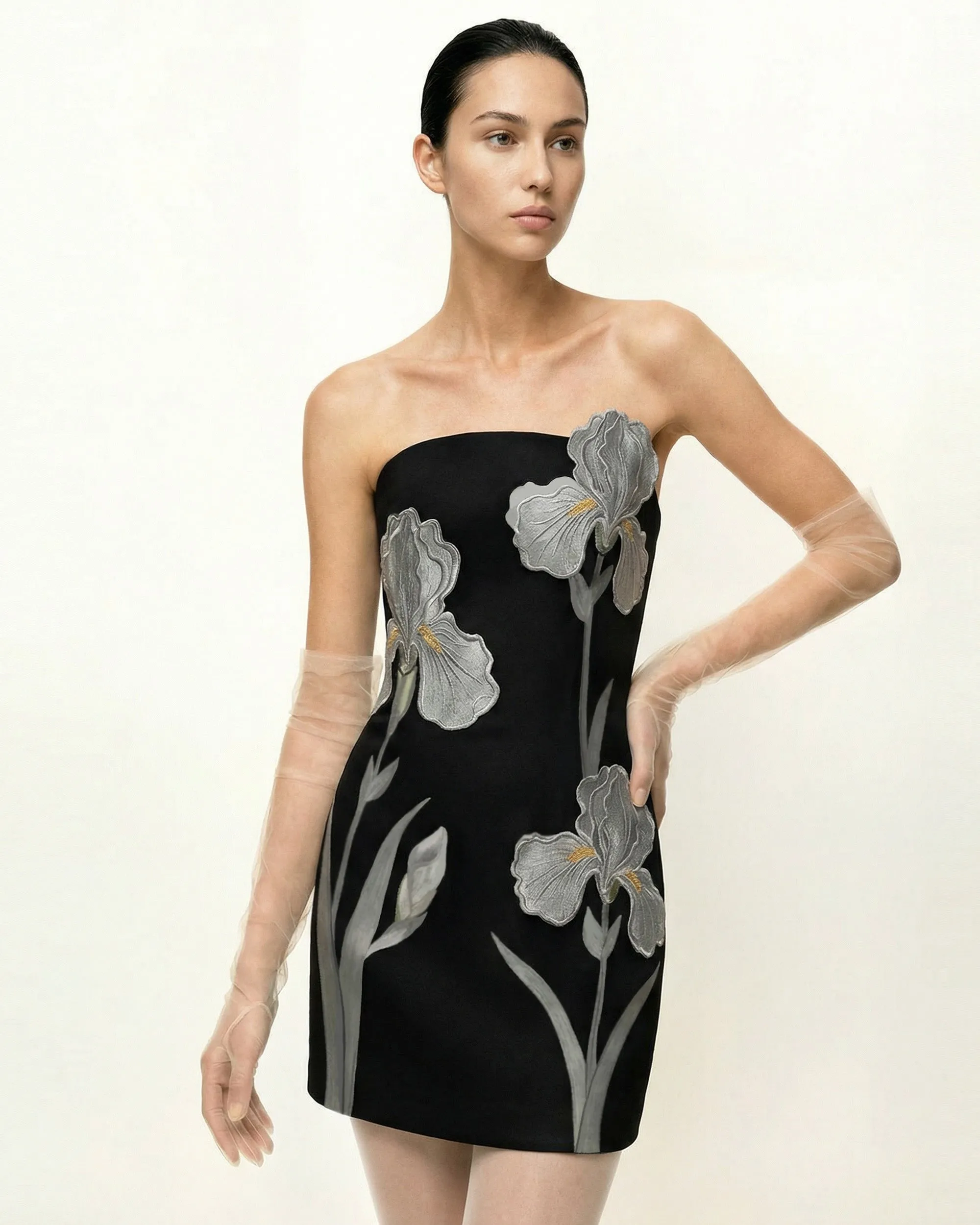 Iris Floral Print Strapless Dress – Black sold by JW PEI