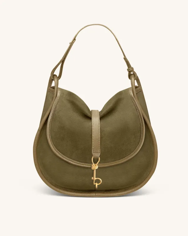 Arla Large Faux Suede Hobo Bag - Olive Green sold by JW PEI