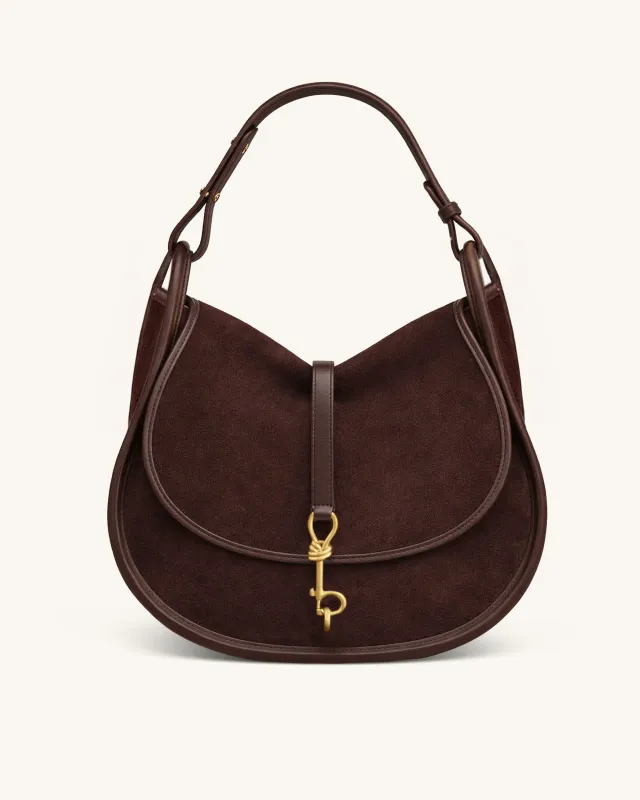 Arla Large Faux Suede Hobo Bag - Dark Brown made by JW PEI
