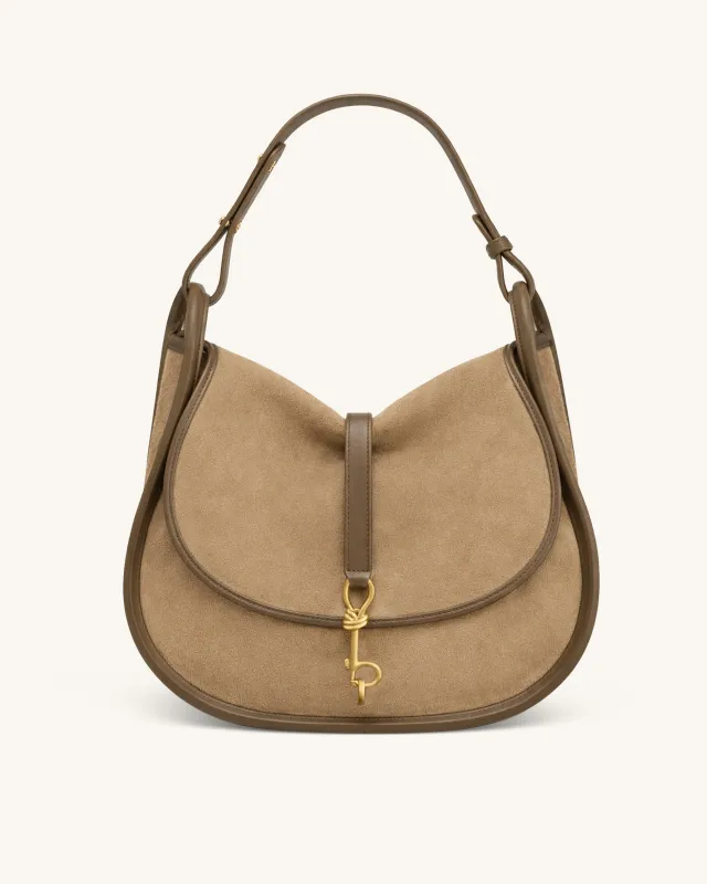 Arla Large Faux Suede Hobo Bag - Taupe made by JW PEI