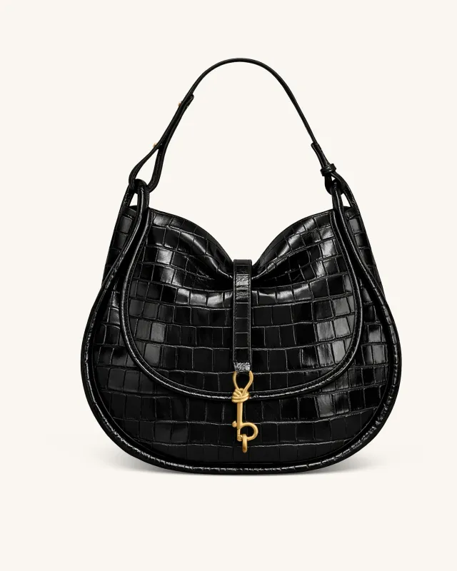 Arla Large Hobo Bag - Black Croc sold by JW PEI