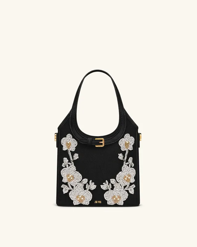 Brooke Mini Belted Embellished Orchid Beaded Top Handle Bag - Black sold by JW PEI