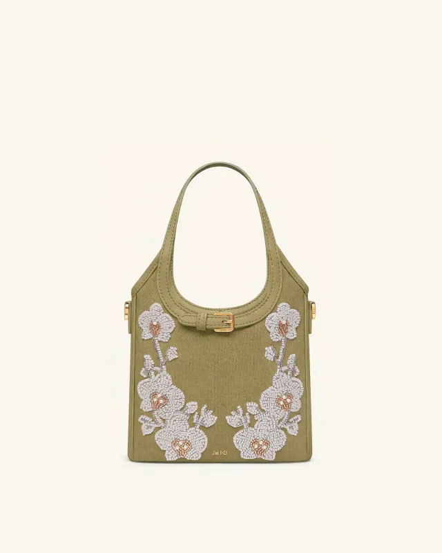 Brooke Mini Belted Embellished Orchid Beaded Top Handle Bag - Olive Green sold by JW PEI