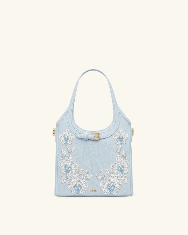 Brooke Mini Belted Embellished Orchid Beaded Top Handle Bag - Light Blue sold by JW PEI