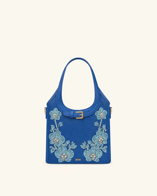 Brooke Mini Belted Embellished Orchid Beaded Top Handle Bag - Blue sold by JW PEI