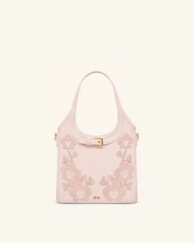 Brooke Mini Belted Embellished Orchid Beaded Top Handle Bag - Pink sold by JW PEI
